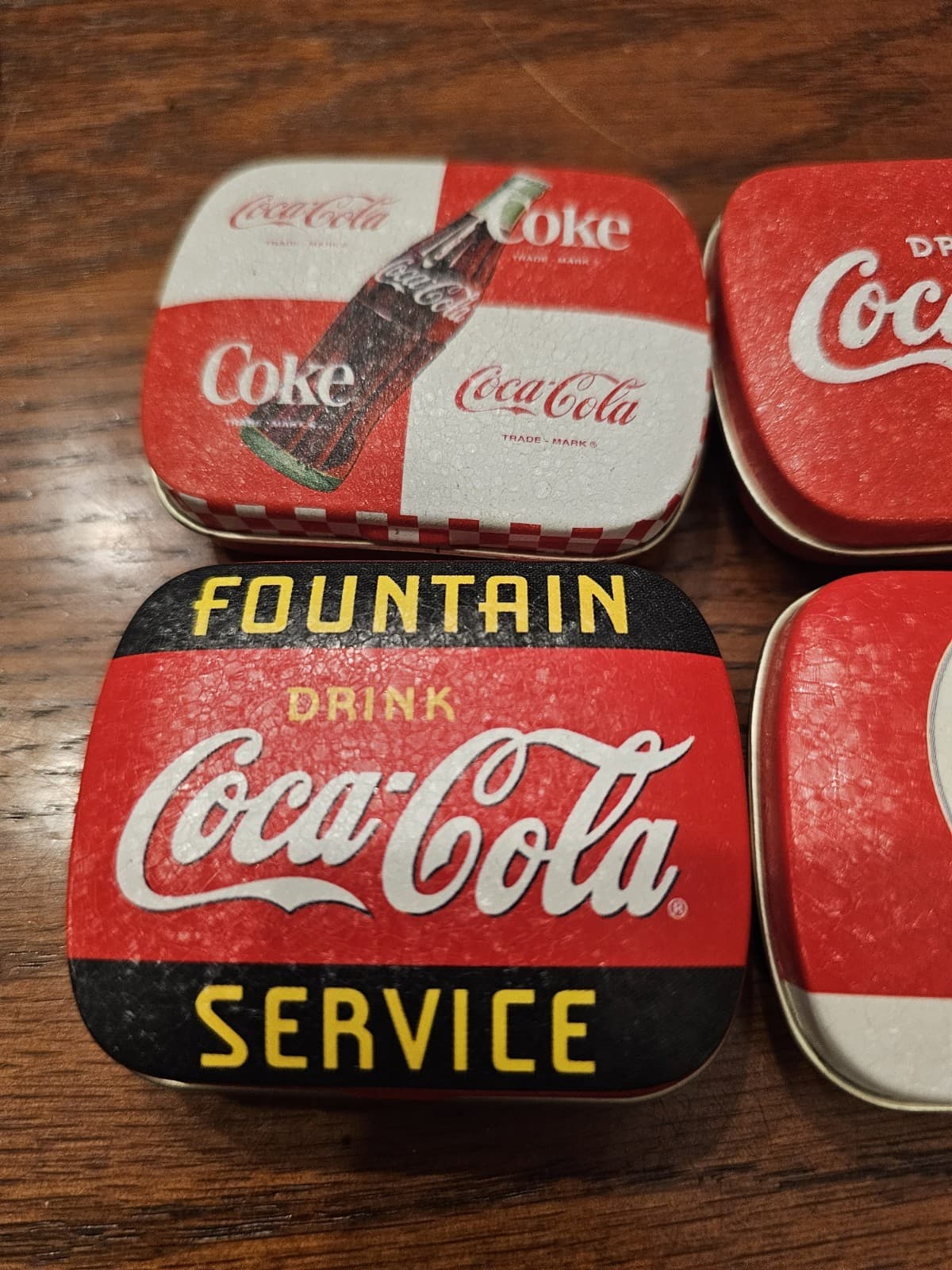 Lot 4 Vintage Coca-Cola Coke Collectible Mini Graphic Metal Small Pocket Tins 2
