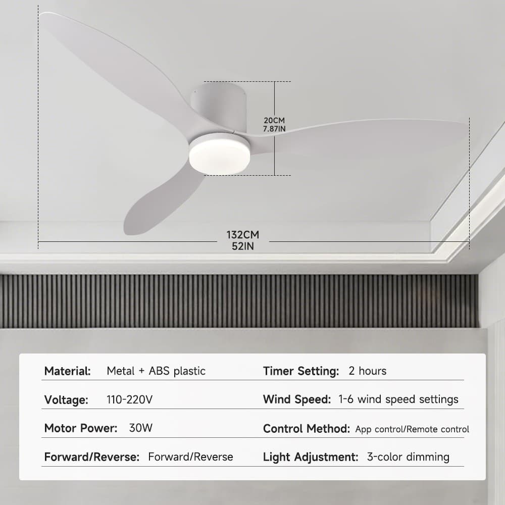 52" Modern Ceiling Fan with Light,Remote/App Control,Quiet DC Motor,6 Speeds 4