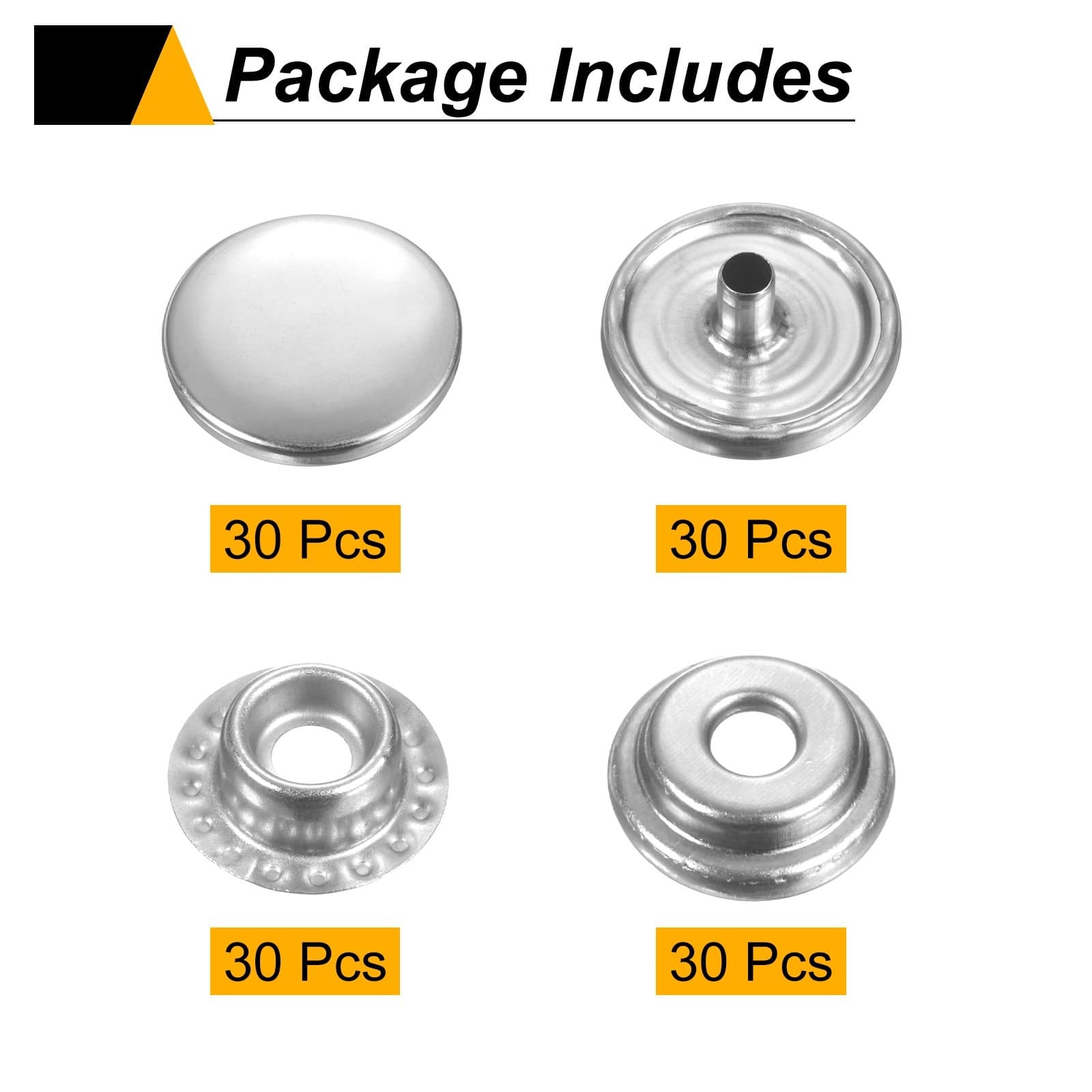 30Set Press-Stud Cap Button 15mm Metal Snap Fastener for Clothing, Silver 3