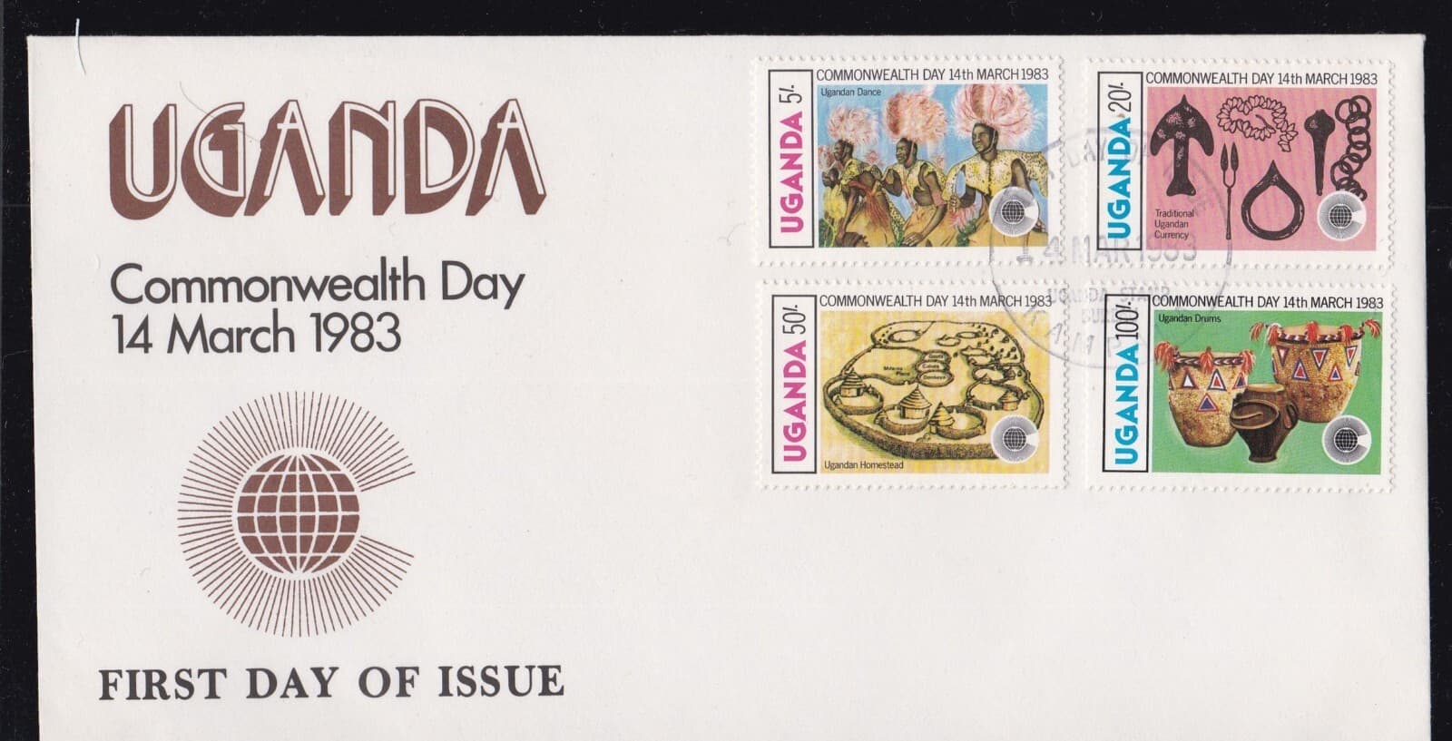 UGANDA 1983 FIRST DAY COVER COMMONWEALTH DAY ART DANCE MUSIC + CACHET