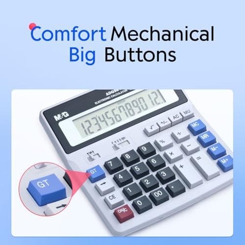  Desk Calculator 12 Digit Extra Large LCD Display, Large Mechanical Buttons 5