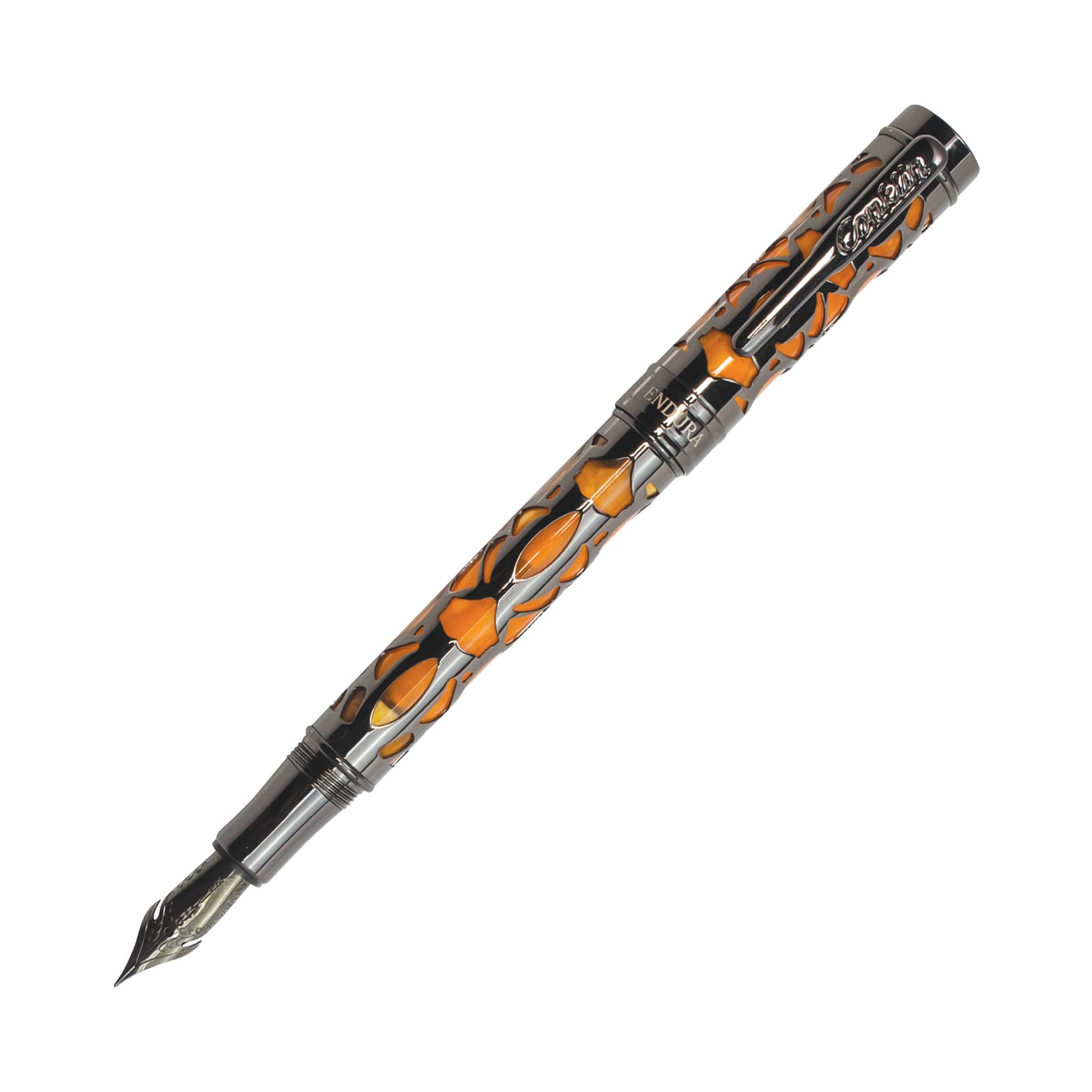 Conklin Endura Deco Crest Fountain Pen in Orange with Gunmetal Trim - Extra Fine