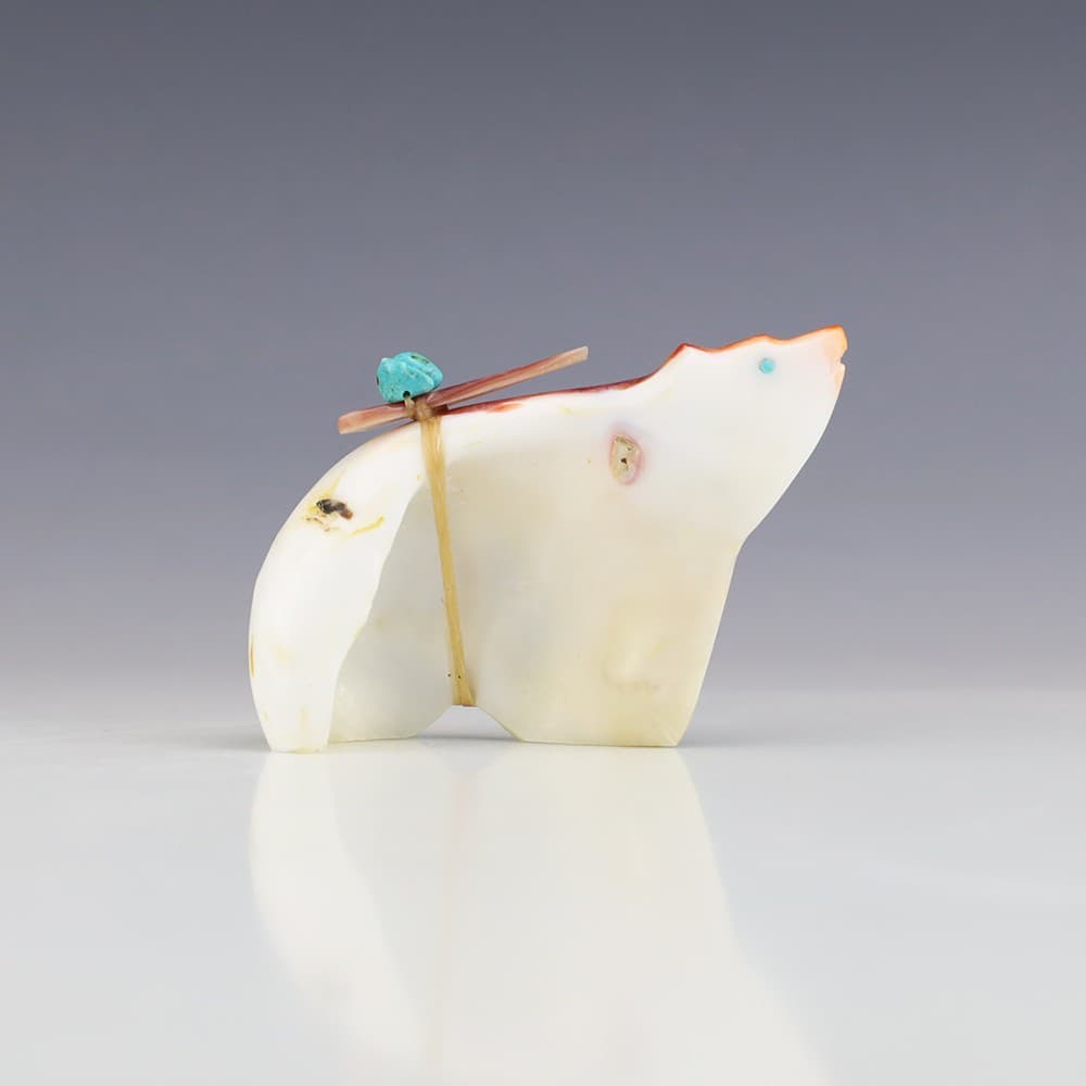 NATIVE AMERICAN ZUNI SPINY OYSTER BEAR FETISH BY LELAND BOONE & DAPHNE QUAM 3