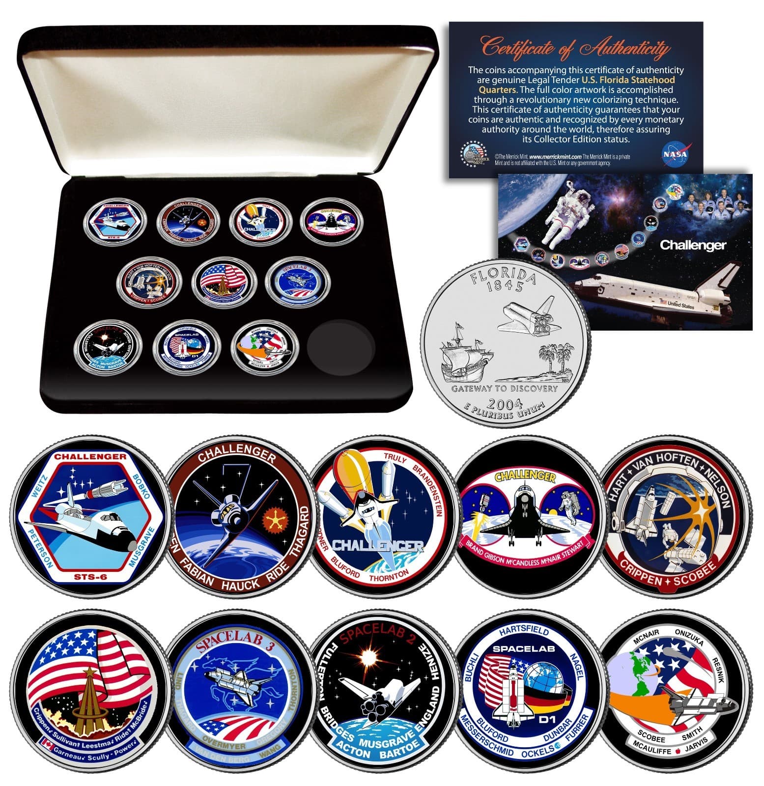 SPACE SHUTTLE CHALLENGER MISSION NASA Florida State Quarters 10-Coin Set w/ BOX 3