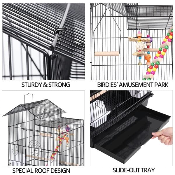 39''H Roof Top Large Bird Cage Parrot Cockatiel Conure Parakeet Bird Cage w/Toys 5
