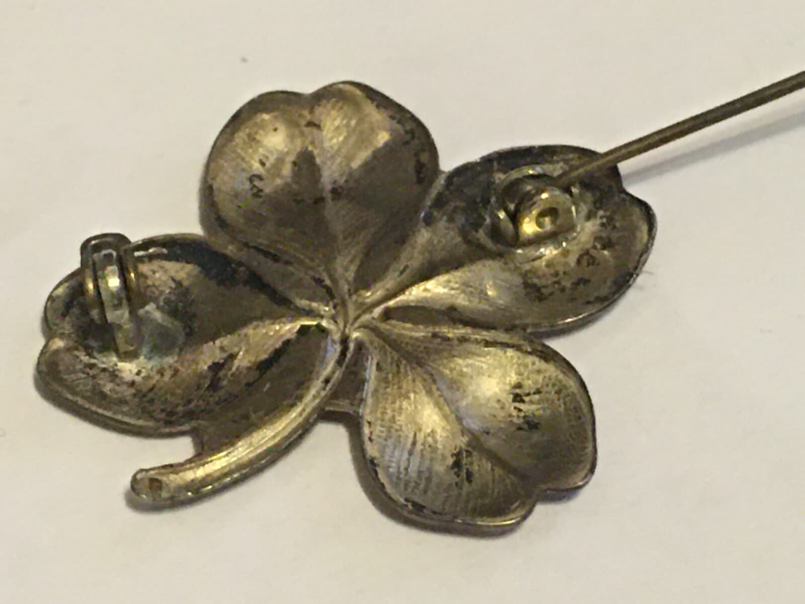 Vintage Sterling Silver 925 Four Leaf Clover Ships Anchor Lucky Pin Brooch 3