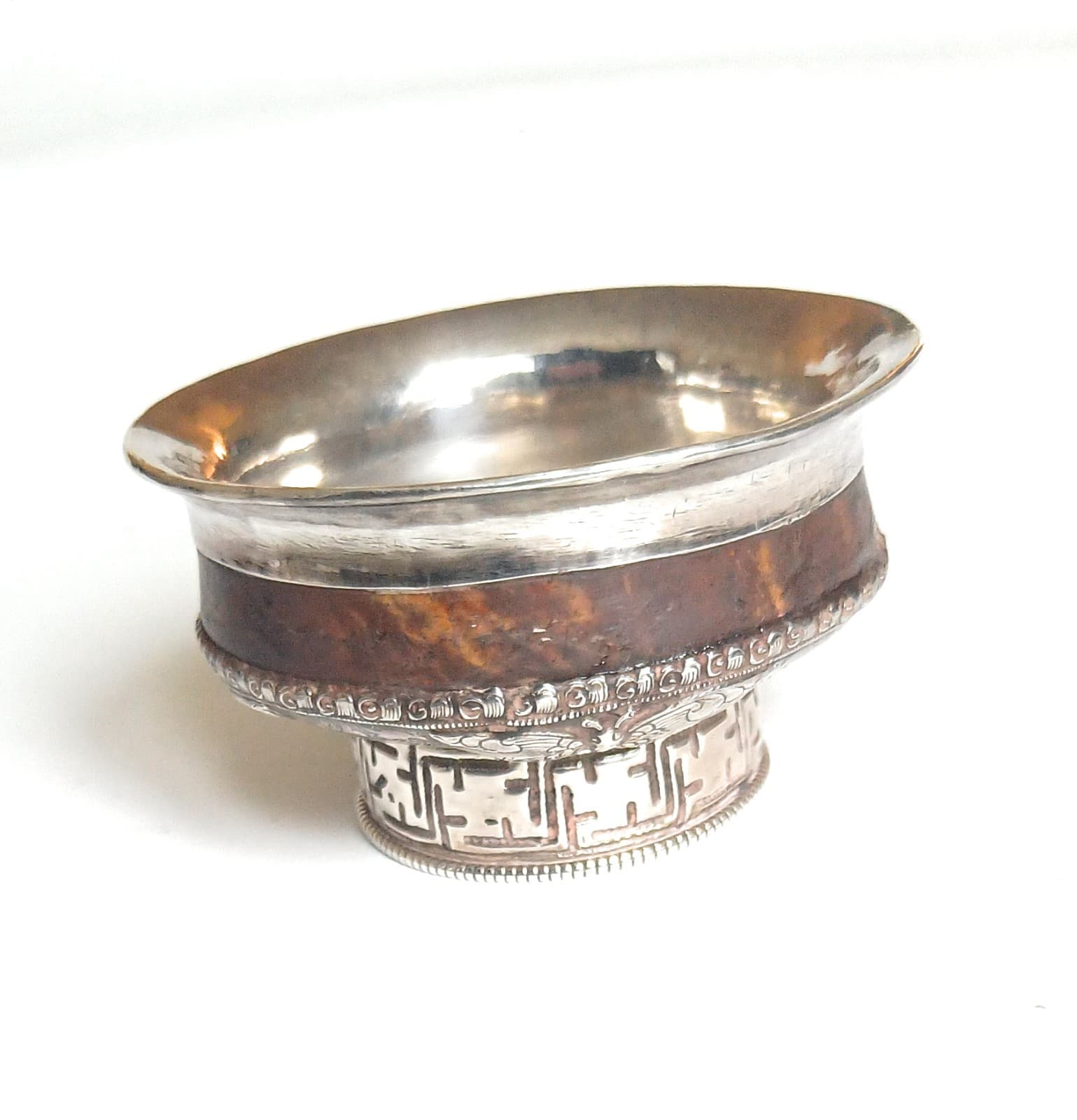 Fine Tibetan Burr wood silver tea bowl Asian antiques