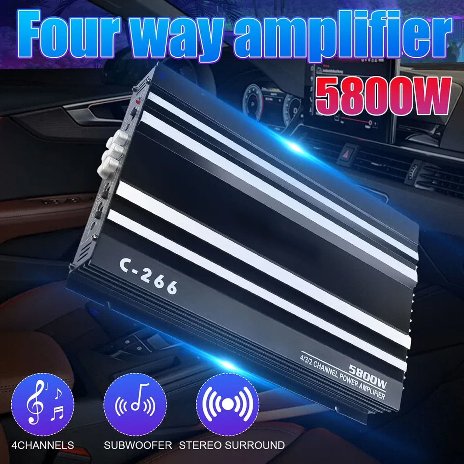 5800W Watt 4-Channel Car Truck Amplifier Stereo Audio Speaker Amp Device TPGE