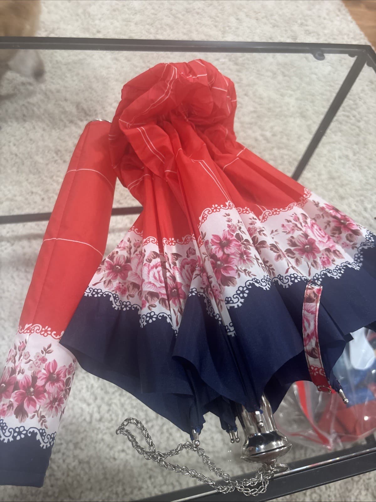 Vintage Kobold Automatic Umbrella Floral Cover Free Shipping Appears Unused