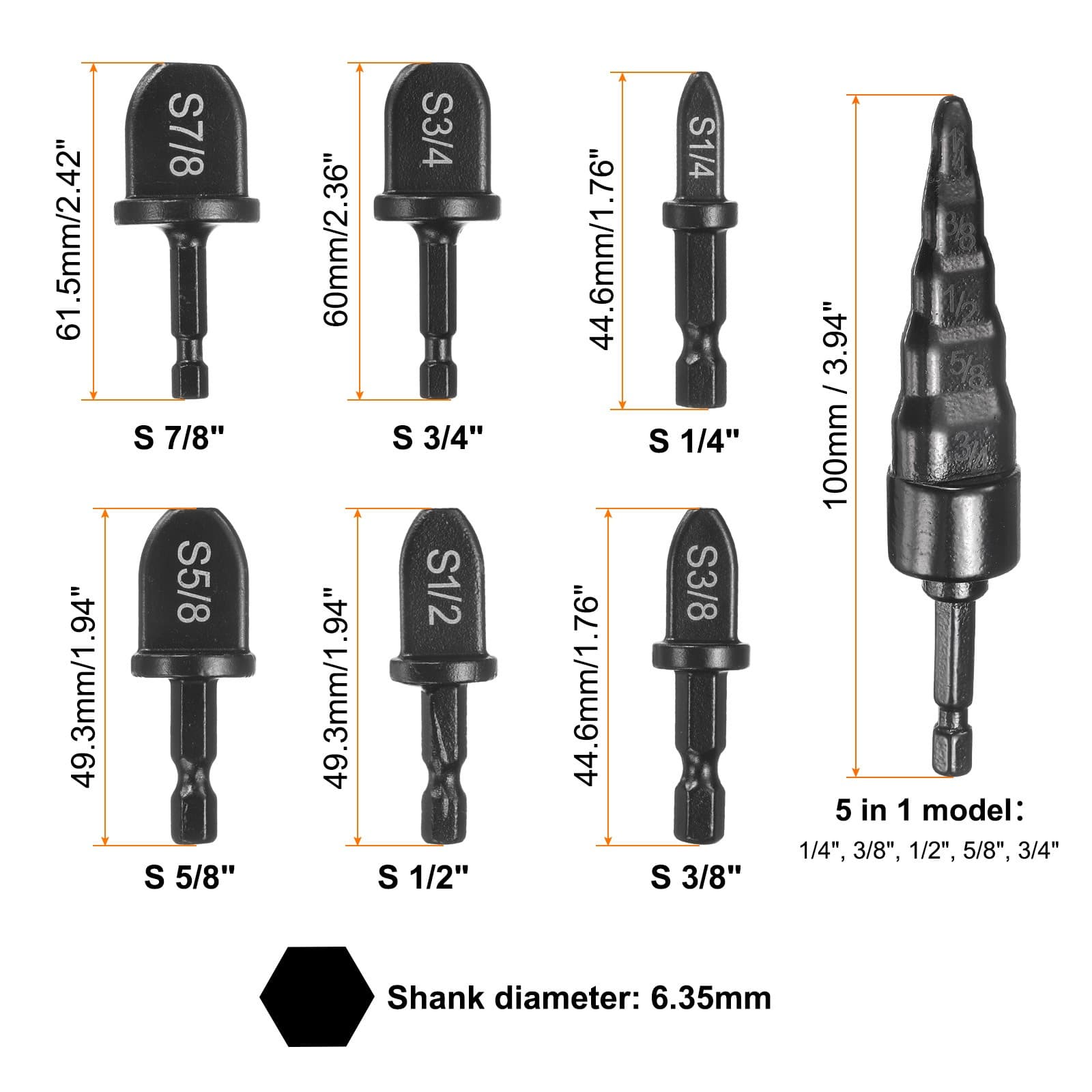Swaging Tool Drill Bit Set 1/4" 3/8" 1/2" 5/8" 3/4" 7/8" w 5 in 1 Flaring Tool 2