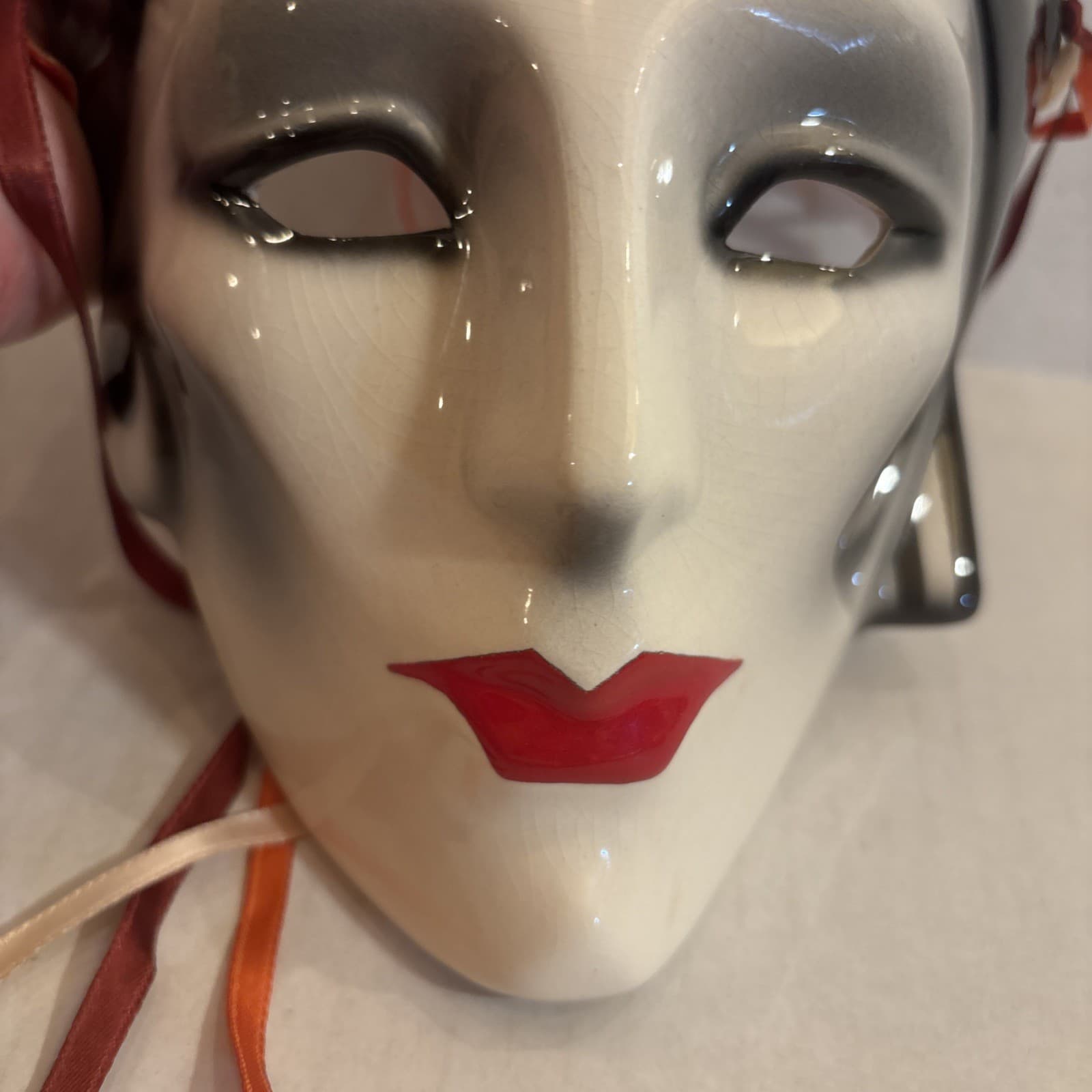 Vintage 90's About Face Clay Art San Franciso Black White Retro Harlequin Mask 4