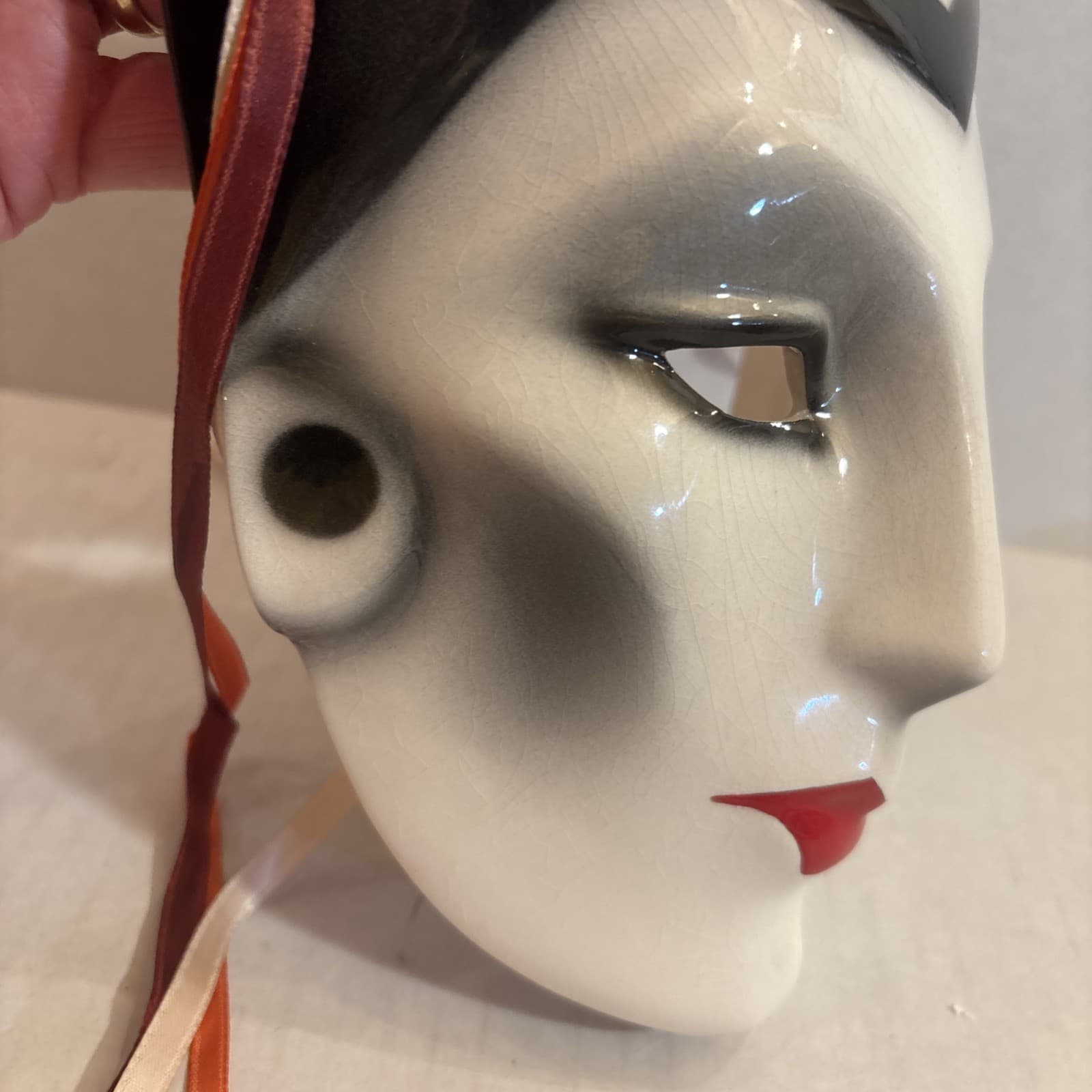 Vintage 90's About Face Clay Art San Franciso Black White Retro Harlequin Mask 3