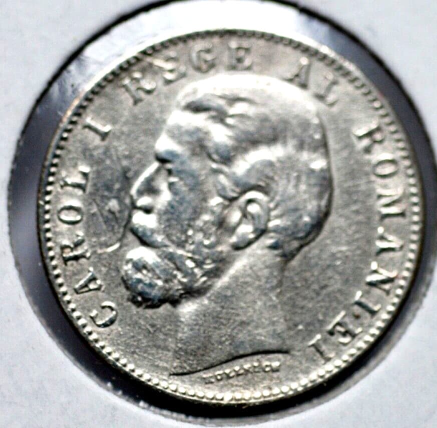 RARE!  1884 Romania 50 Bani Silver Coin *VF/XF 4