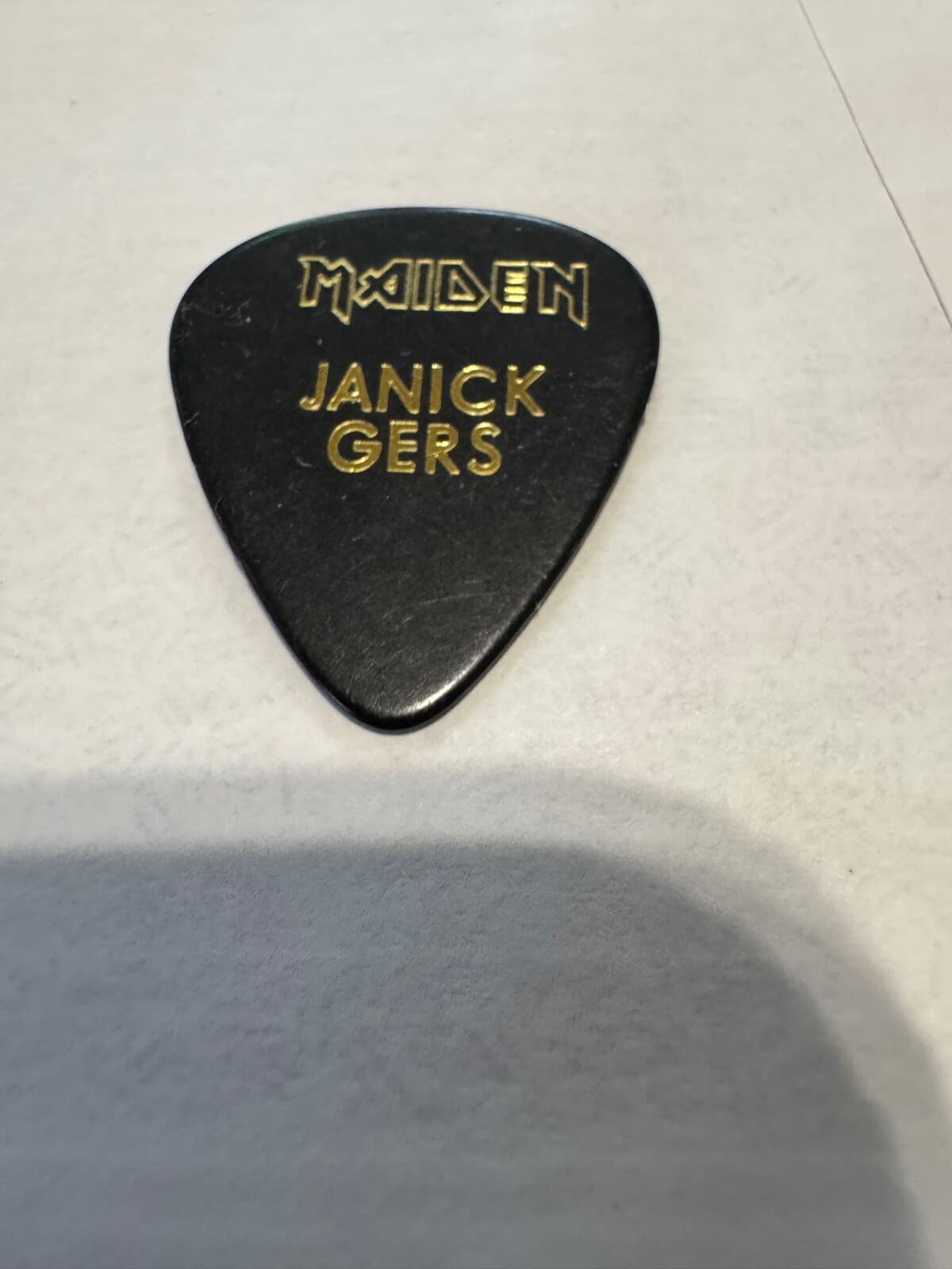 OLD IRON MAIDEN JANICK GERS GOLD ON BLACK ERNIE BALL  TOUR GUITAR PICK  