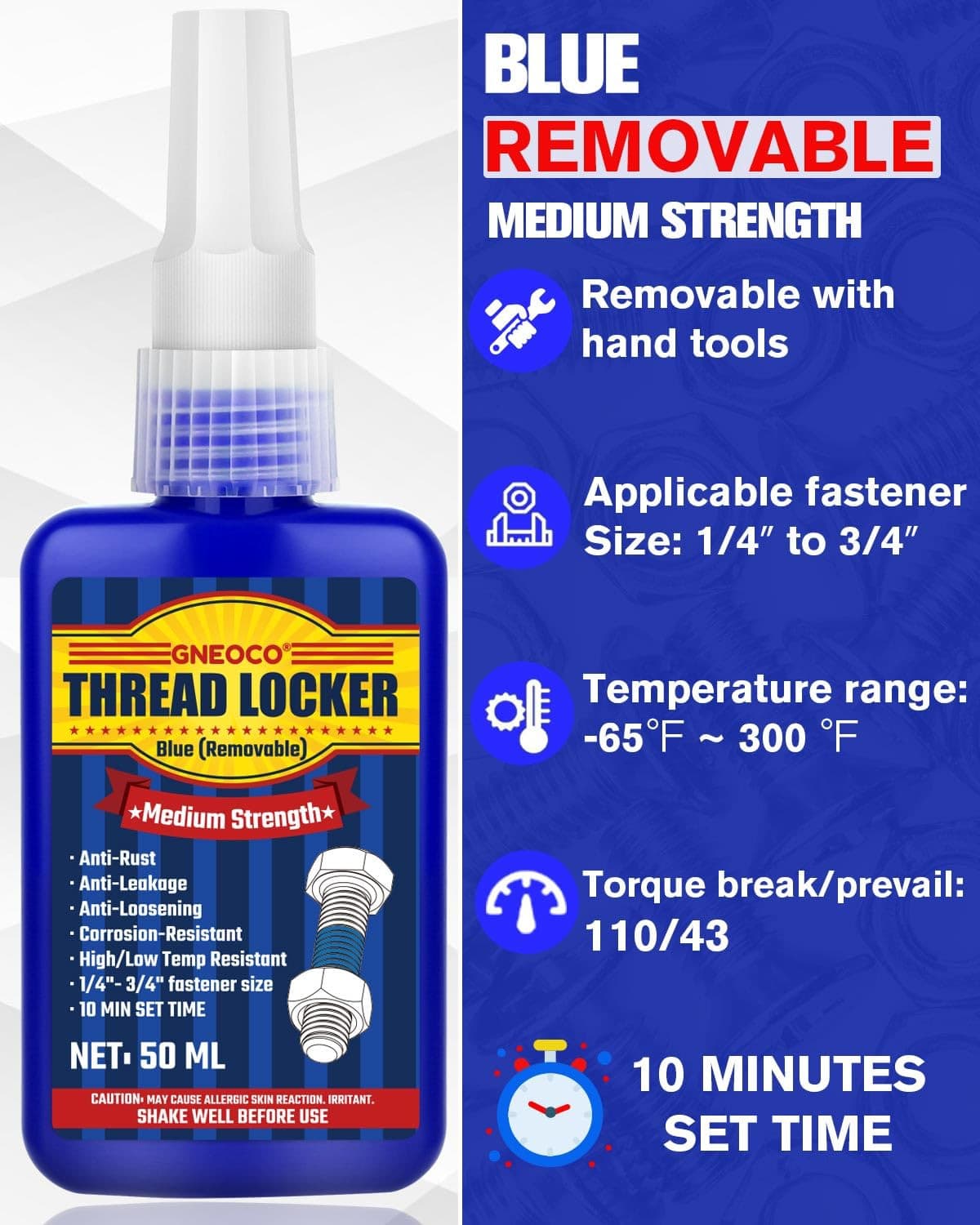 Threadlocker Blue, Thread Lock Medium Strength Lock Tight for Nuts, Bolts, Faste 6