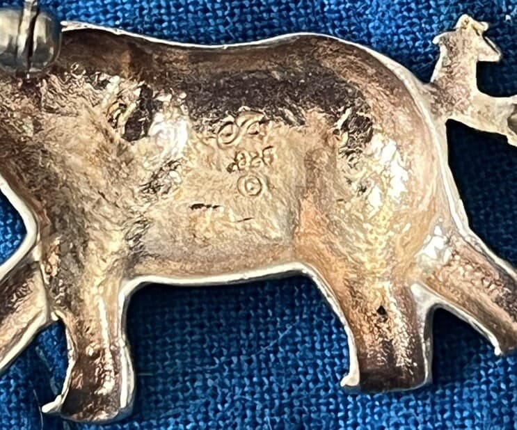 Sterling Elephant Mother & Baby Calf Brooch Lapel Pin 2-Tone Gold & Silver Color 6