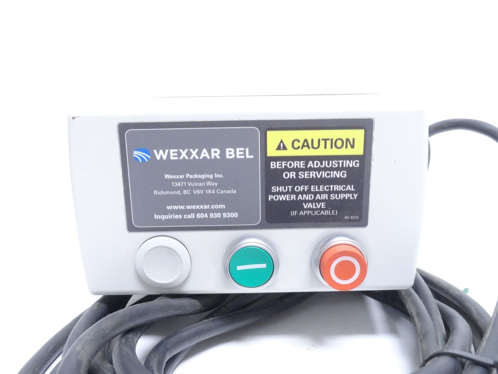 250433 Old-Stock; Wexxar Z301-150-001 Controller Box; 120VAC; 1PH; Start/Stop 3