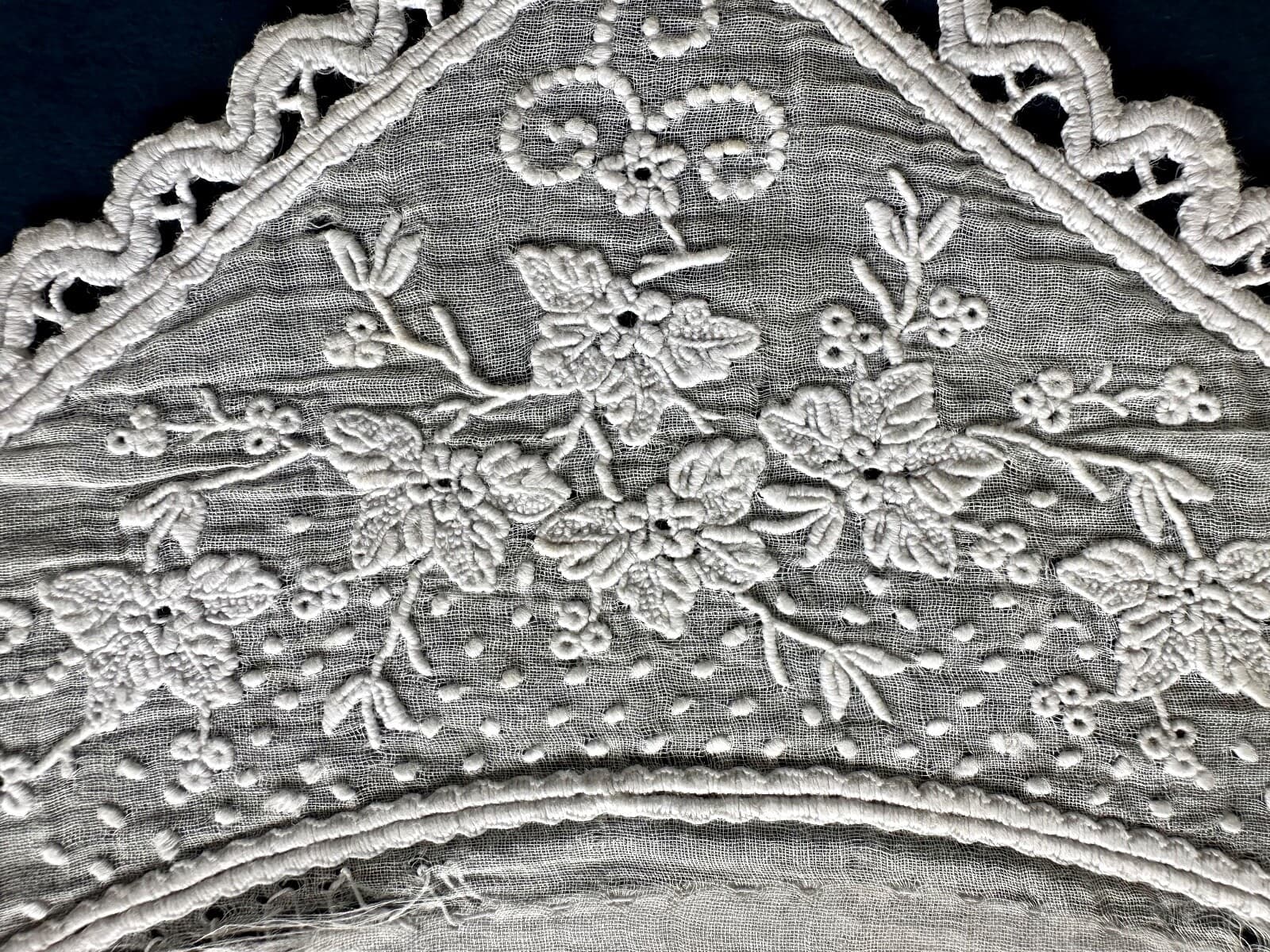 Antique Cuff Whitework Needle Lace Hand Embroidery Muslin Handmade 5