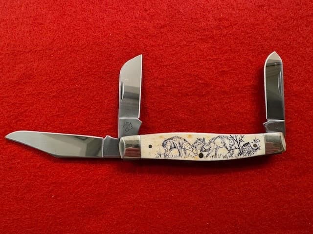 UNCOMMON CASE XX 6375 CV LARGE STOCKMAN, SCRIMSHAWED SCALE (428) 4