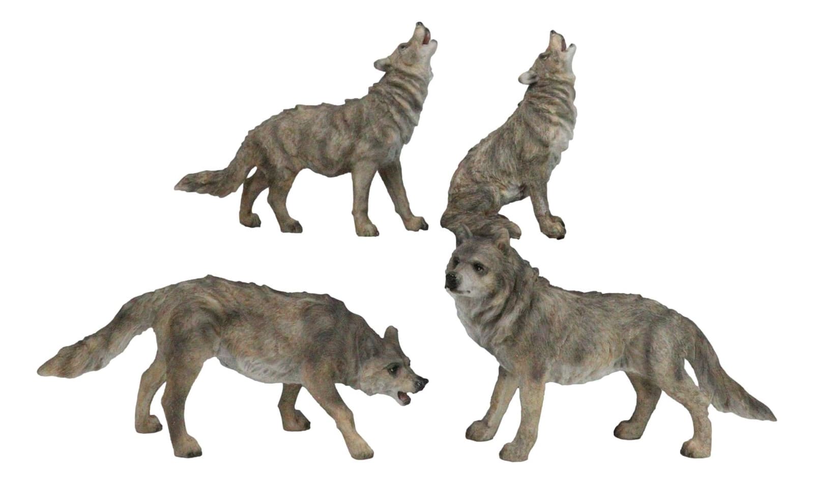 Set Of 4 Mystical Forest Woodland Alpha Gray Wolf Howling And Tracking Figurines 3