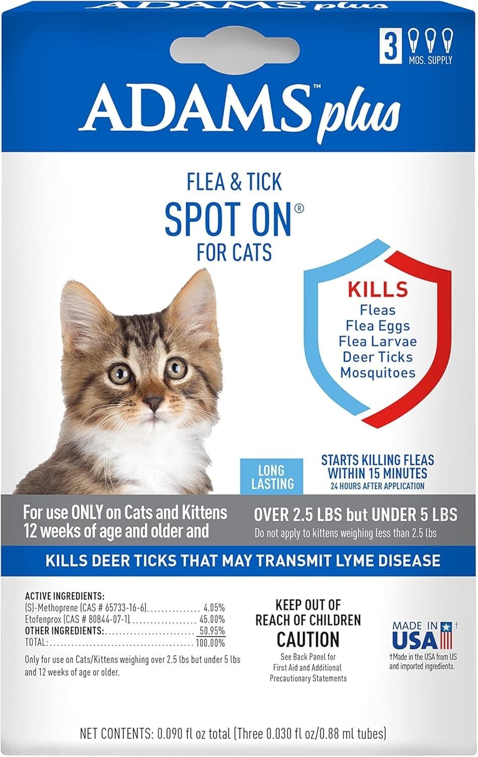 Adams Plus Flea & Tick Spot On for Cats Over 2.5 lbs but Under 5 Pounds 3 Month 2