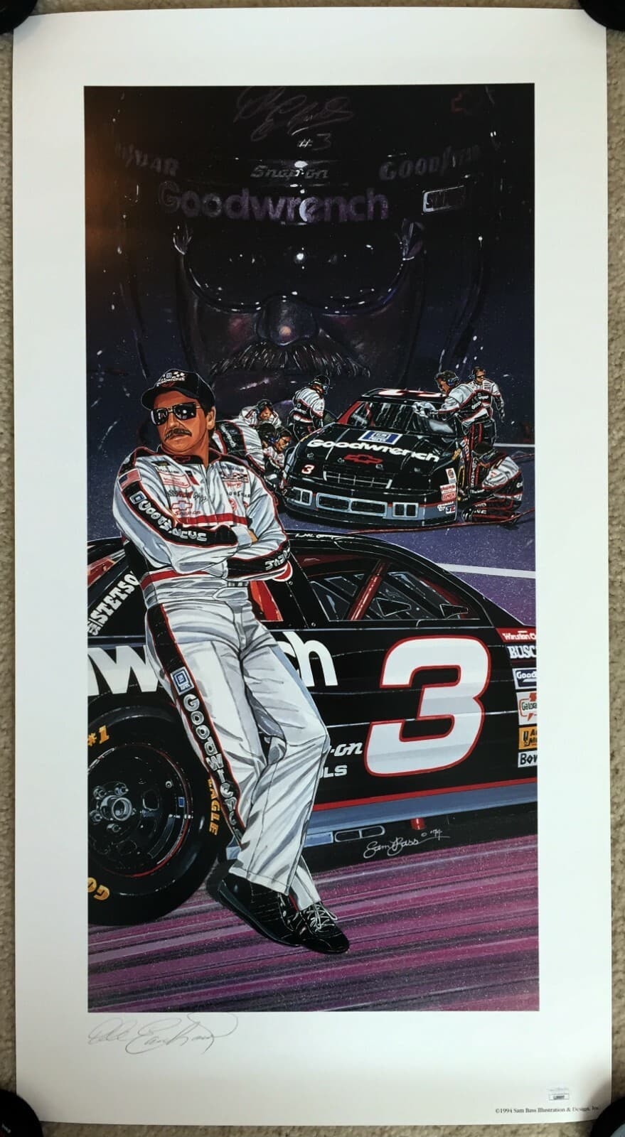 DALE EARNHARDT SR Signed Autographed 16.5x31 Sam Bass Lithograph, Poster, JSA
