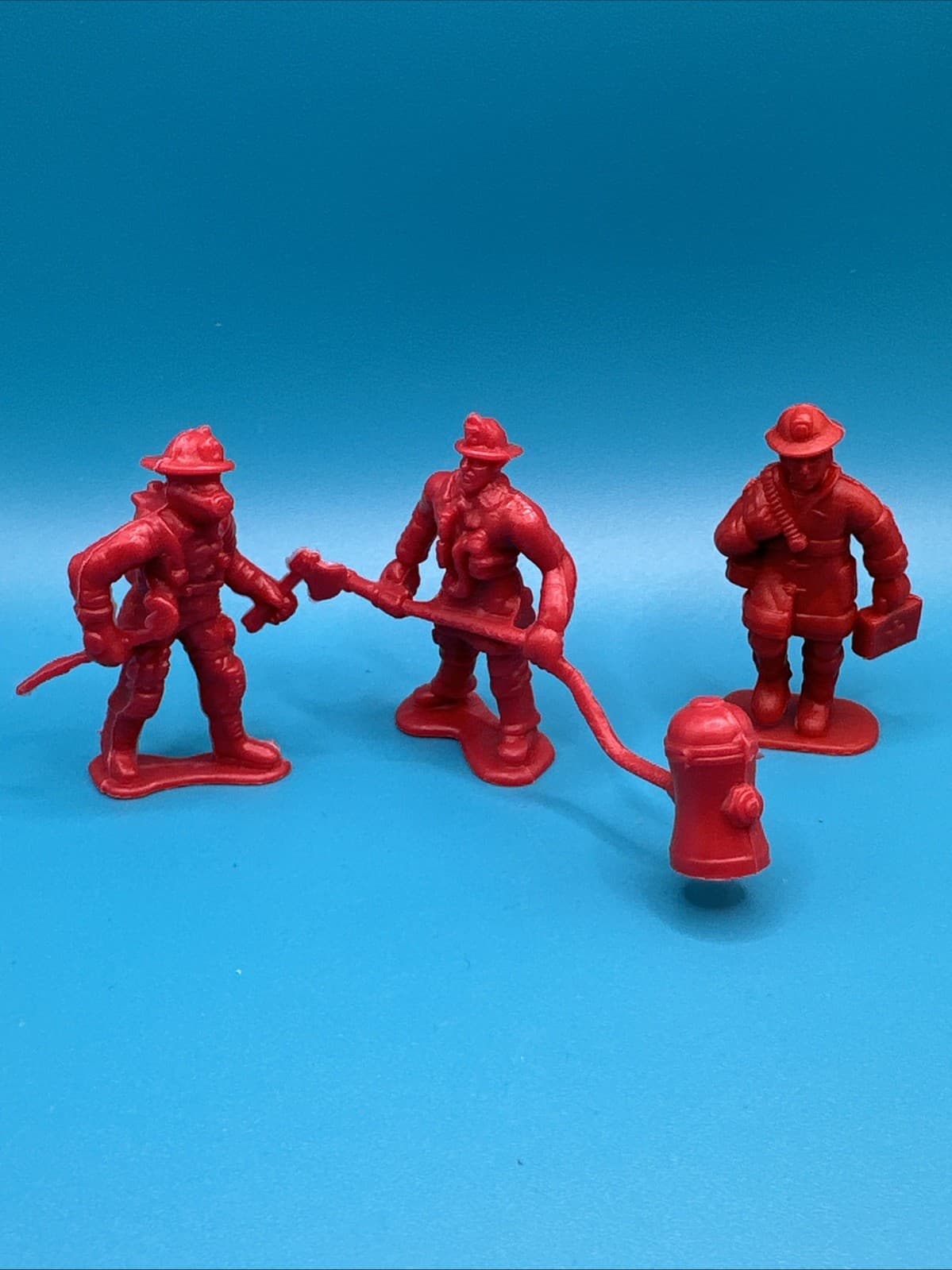 Vintage 3Red Plastic FIREMAN Figures - Lot Red Fireman Figures