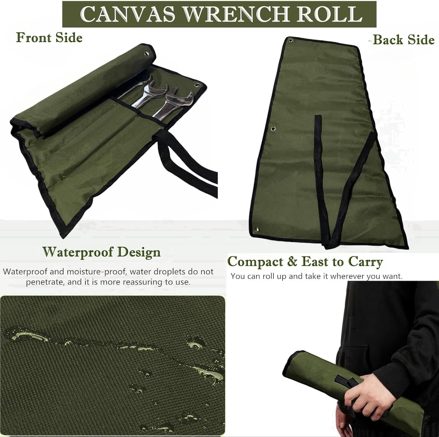 16 Pockets Wrench Roll up Pouch, Wrench Roll Organizer and Tool Storage, Rolled 4