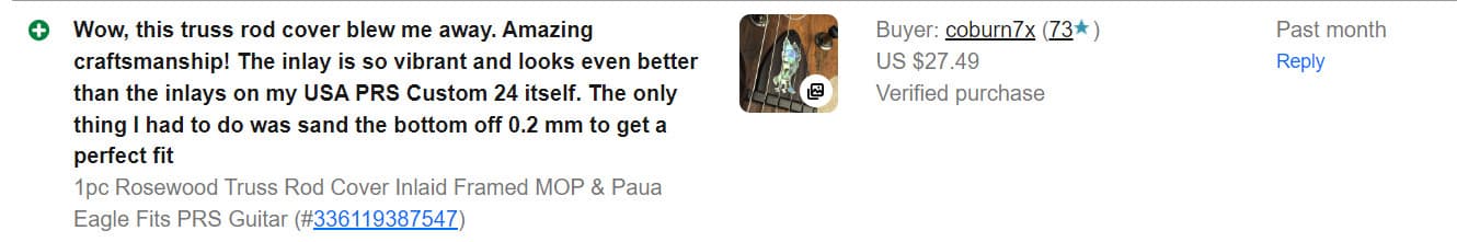 1pc Rosewood Truss Rod Cover Inlaid Framed WMOP & PA Eagle For PRS Guitar 4