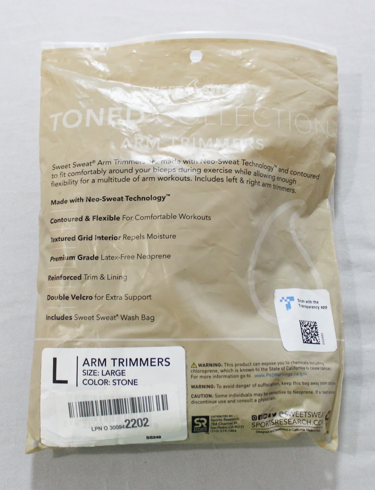 Sweet Sweat Unisex Adult's 2-Pack Compression Arm Trimmers CA4 Stone Large NWT 2