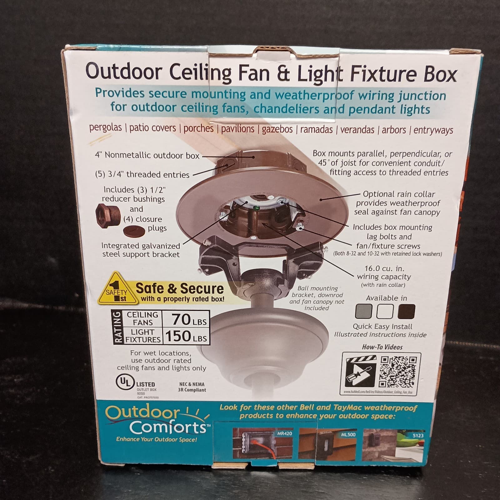 Bell Outdoor Outdoor Ceiling Fan Box. Bronze. PRCF57550BZ. L5 3