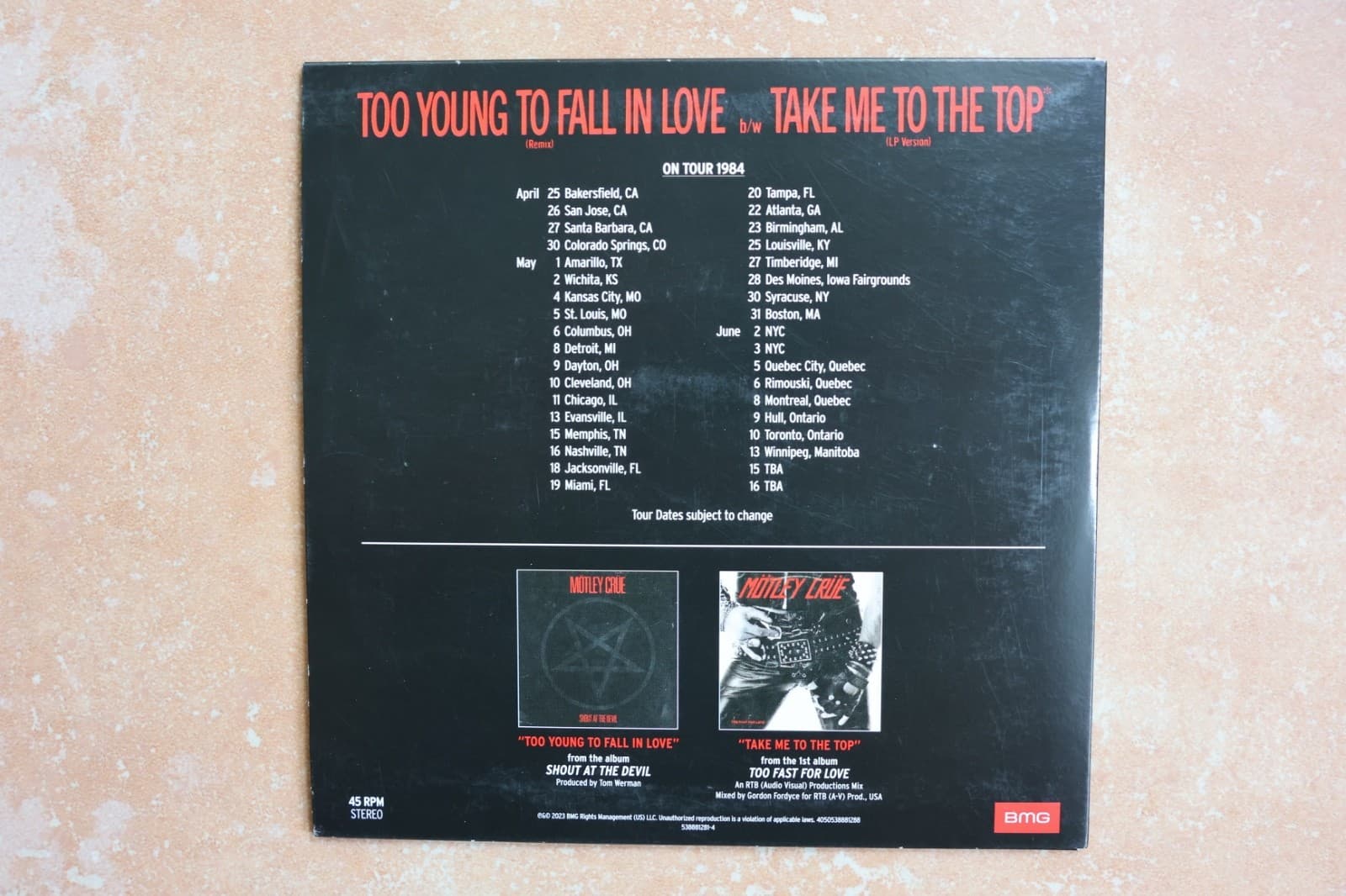 Nikki Sixx Signed Motley Crue Too Young To Fall In Love 45 Record Vinyl Shout 2