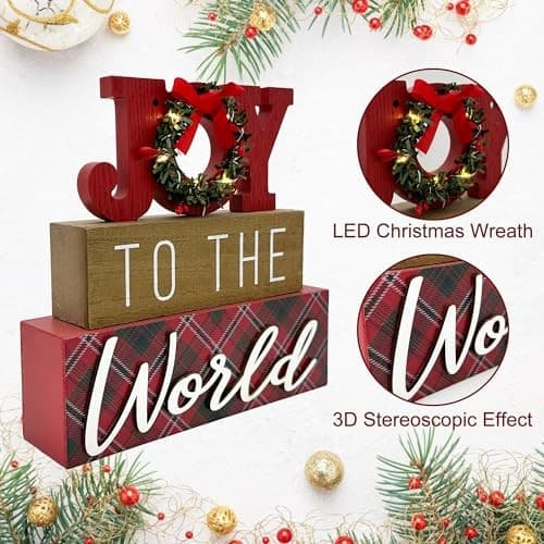 Christmas Decorations Indoor LED Lighted JOY Sign Wooden Merry JOY to the World 5