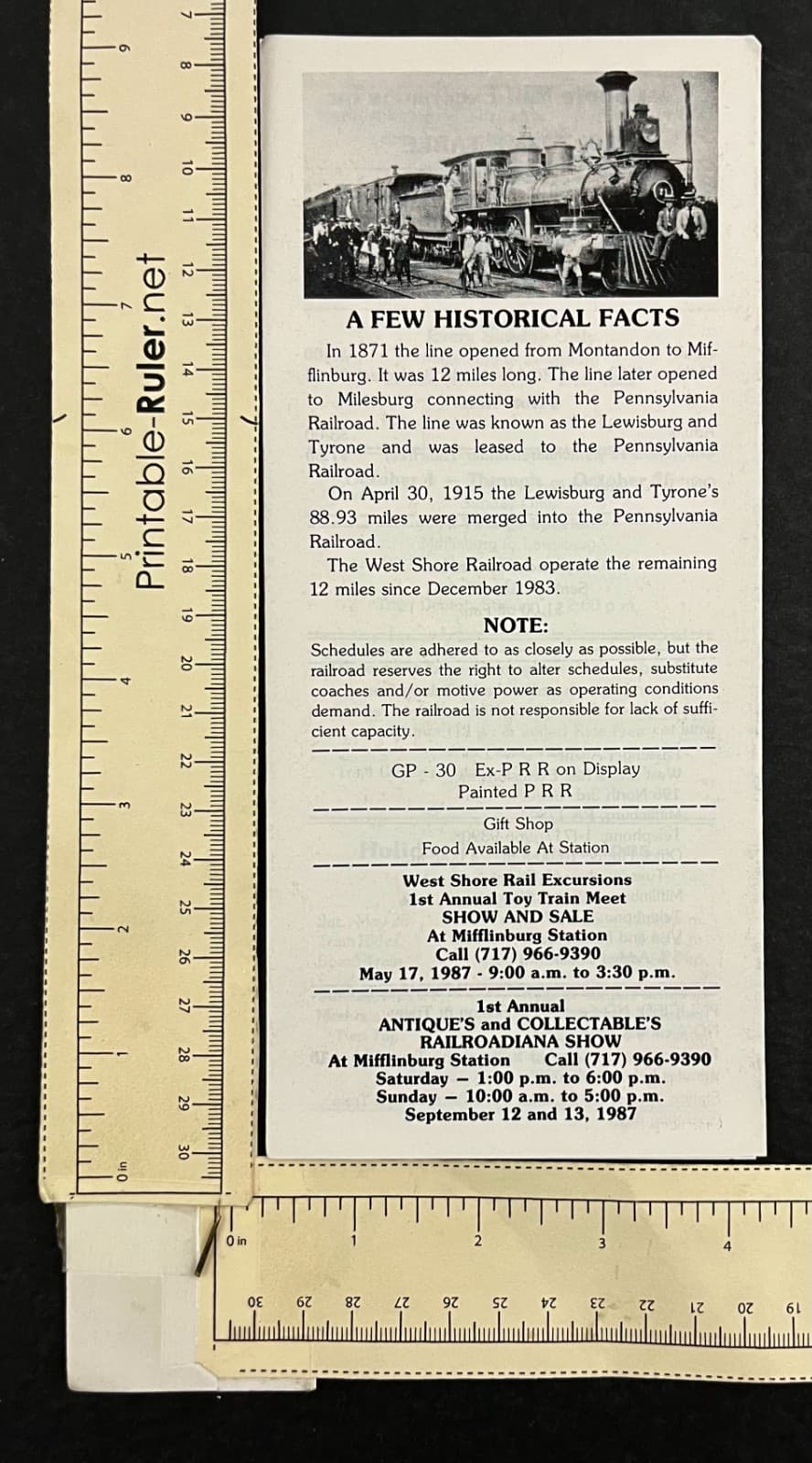 1987 Mifflinburg PA West Shore Railroad RR Train Ride Vintage Travel Brochure 4