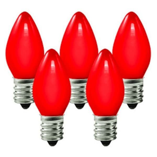 25 C7 Red Ceramic Incandescent Christmas Light Bulbs 5 Watt E12 Base
