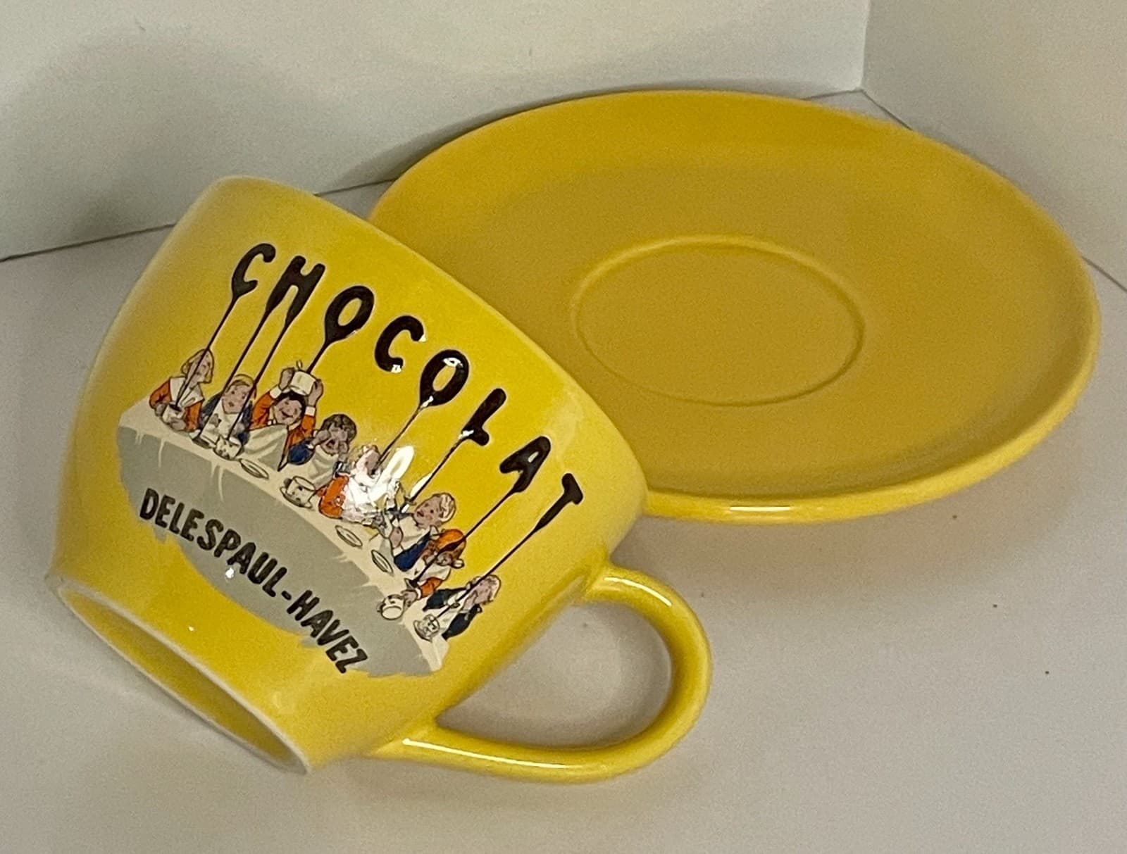 French Delespaul-Havez Jars CHOCOLAT Jumbo Cup and Saucer Set Yellow 4