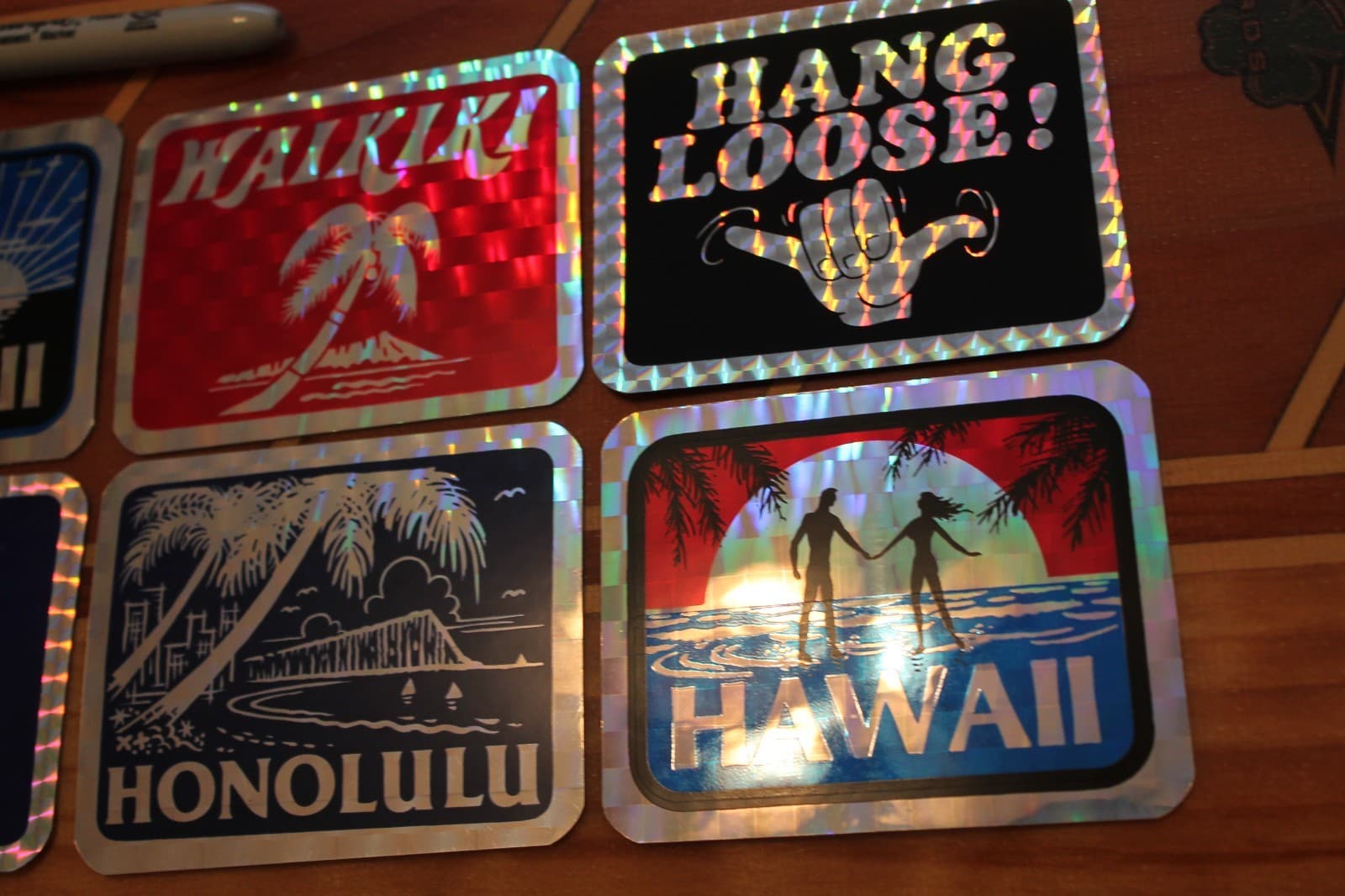 HAWAII HANG LOOSE ALOHA - NOS 80's Surfing Tiki 3x4in. Prism - STICKER LOT OF 8 4