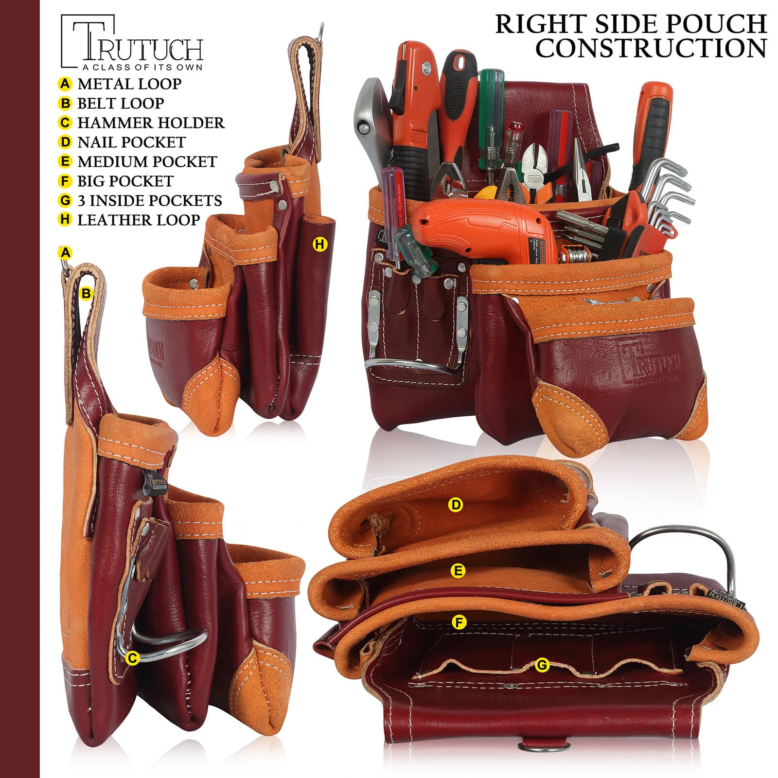 Trutuch Leather Carpenter Tool Belt | 18 Pockets | Framers Tool Belt | Handyman 3