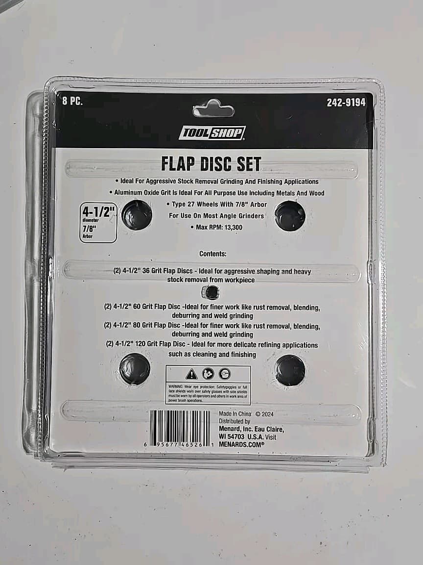 Flap Disc Set 4.5"  Typ.27 - 7/8" Arbor 36-60-80-120 Grits - 8 Pack NEW 2