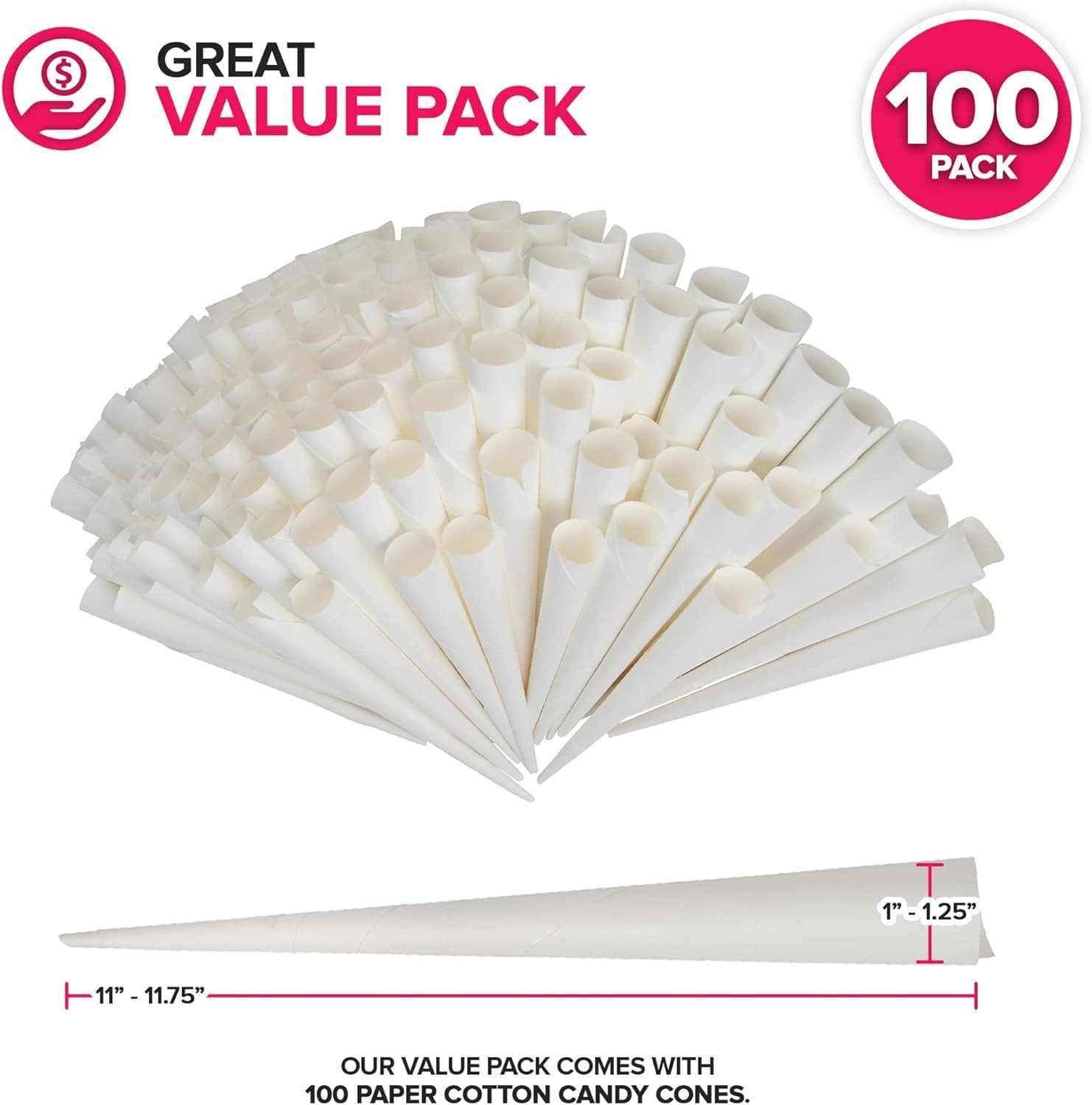 Cotton Candy Cones (100 Pack) – White Kraft Paper Sticks for Floss Sugar &...  2