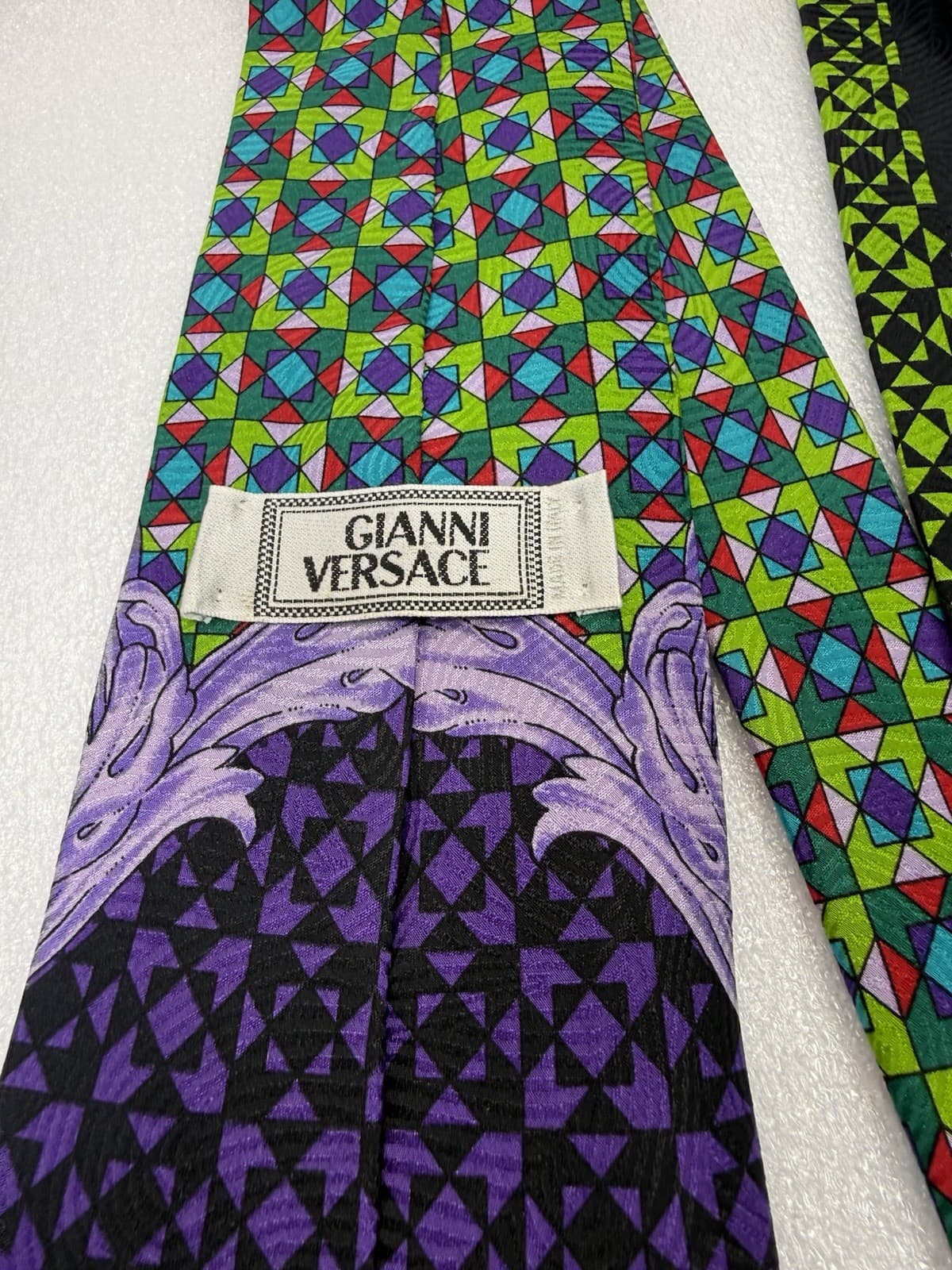 Vintage 90s GIANNI VERSACE Medusa Silk Tie Baroque Print Made In Italy 4