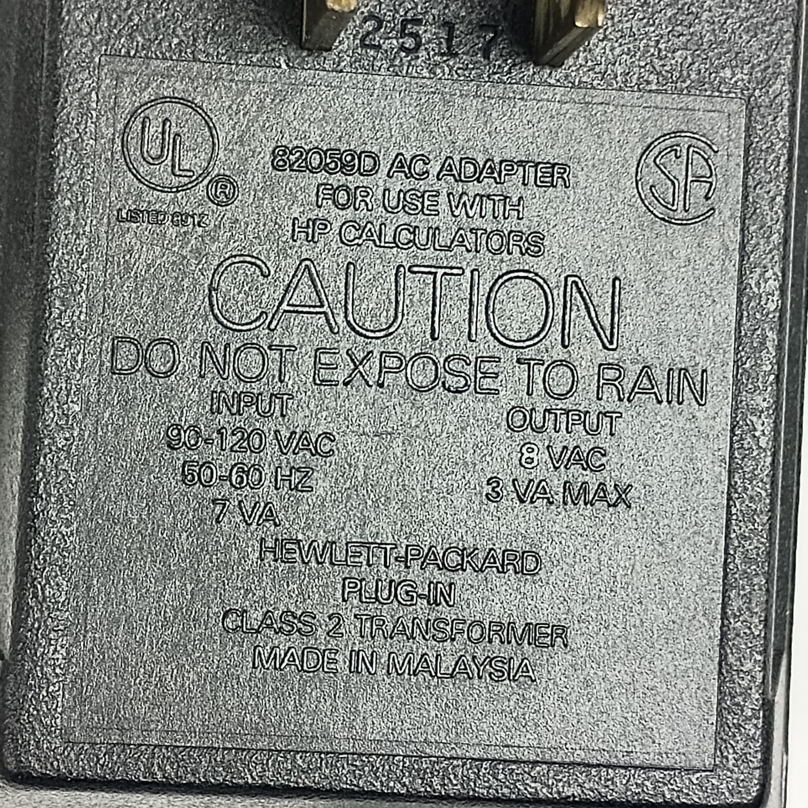 Hewlett-Packard HP 82059D AC Adapter Charger for Calculators Topcat Sting 10 19C 3