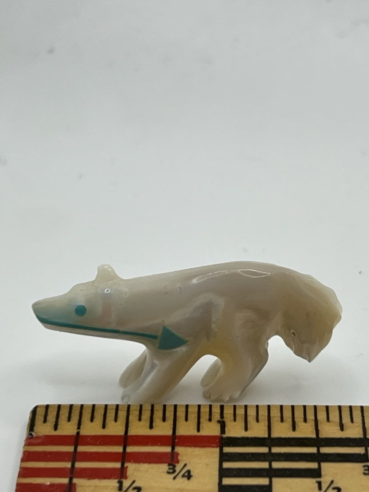 Zuni white golden Wolf Fetish Andres Quandelacey, MOP Turquoise heartline Mm1 5