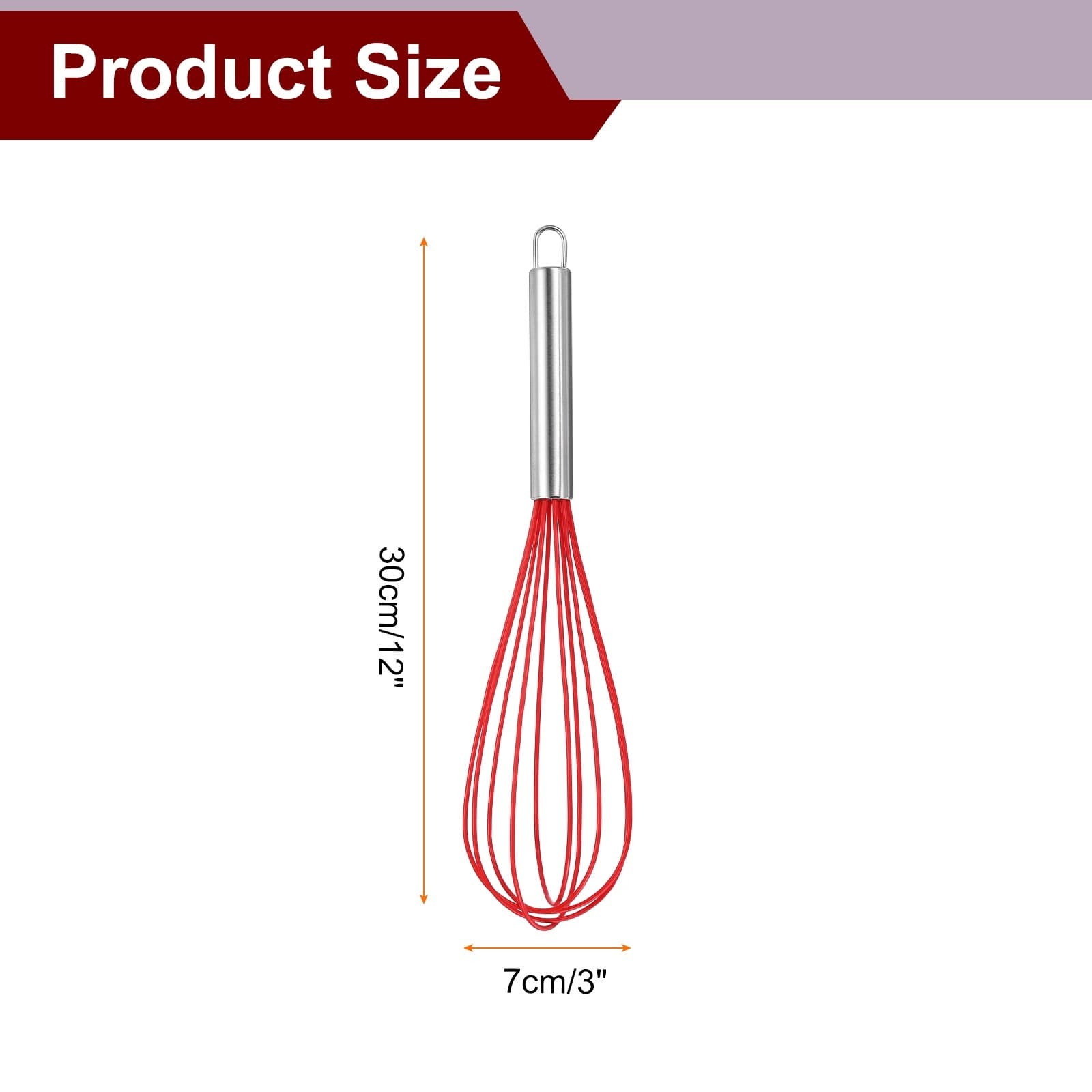 5Pcs Silicone Whisk 12" Kitchen Whisk Wire Whisks Beater Red 2