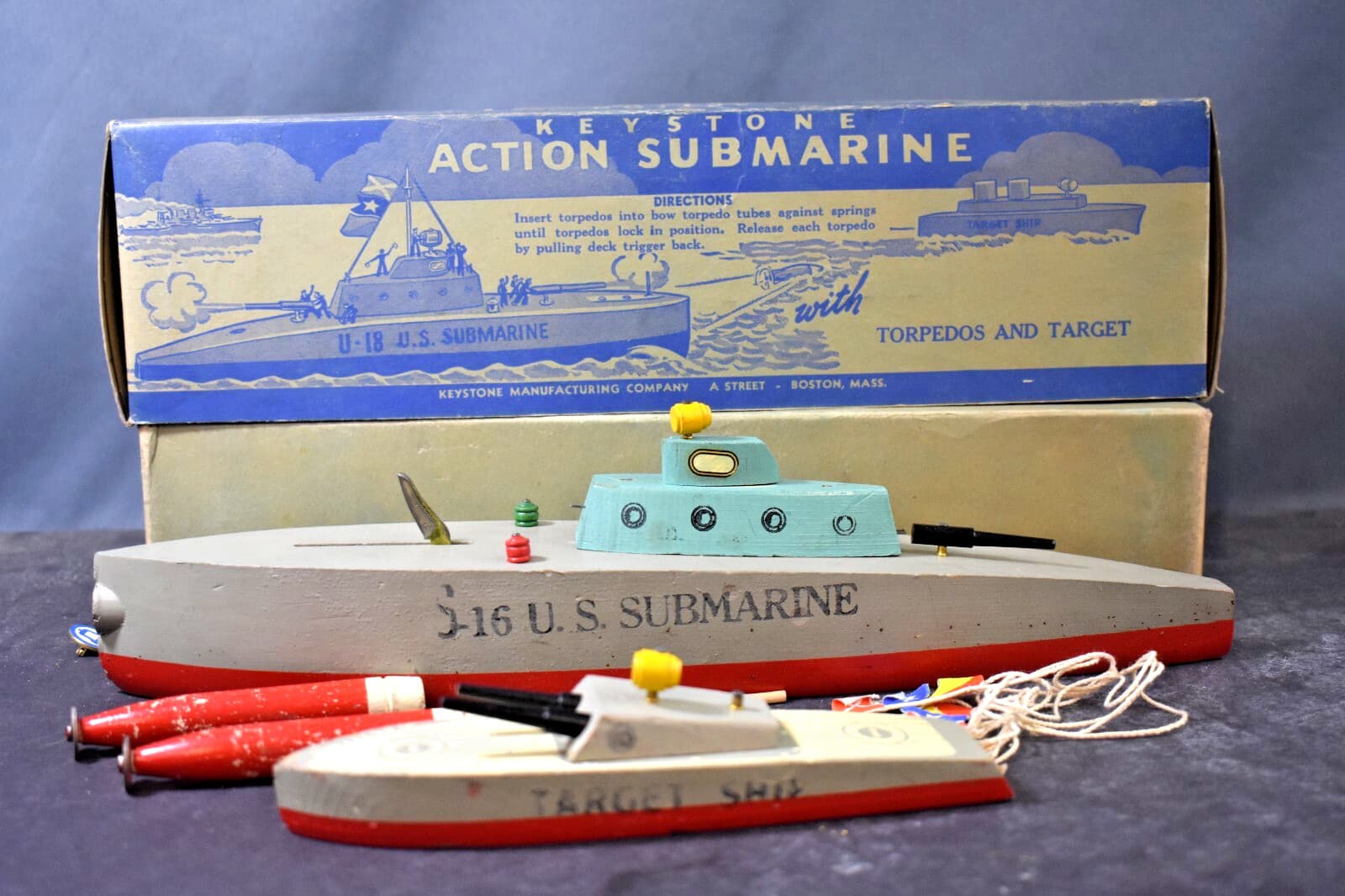 Keystone Action Submarine, Wood, w/ Torpedos & Target, Item 217, 2485453