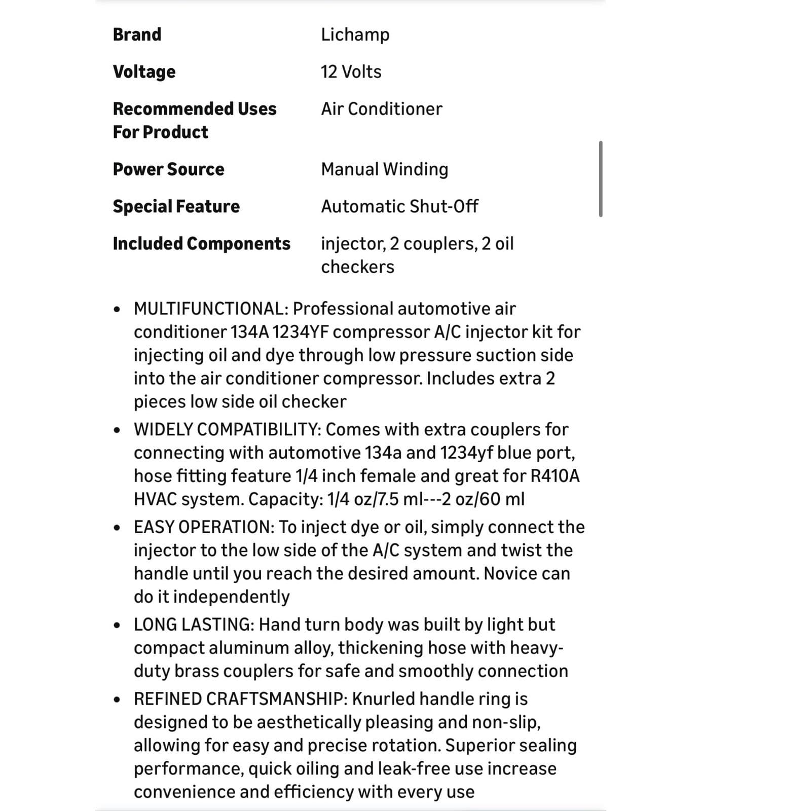 AC Oil Injector R134A R1234YF Refrigerant A/C Dye Injector Kit with Couplers 2