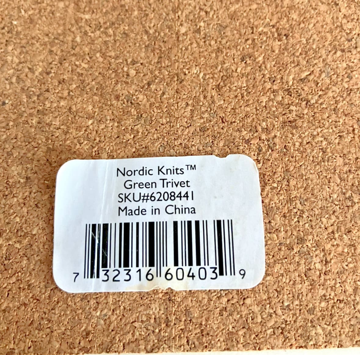 DANSK Nordic Knits Green Trivet Tree 8” x 8” Cork Backing w/Hook To Hang 4