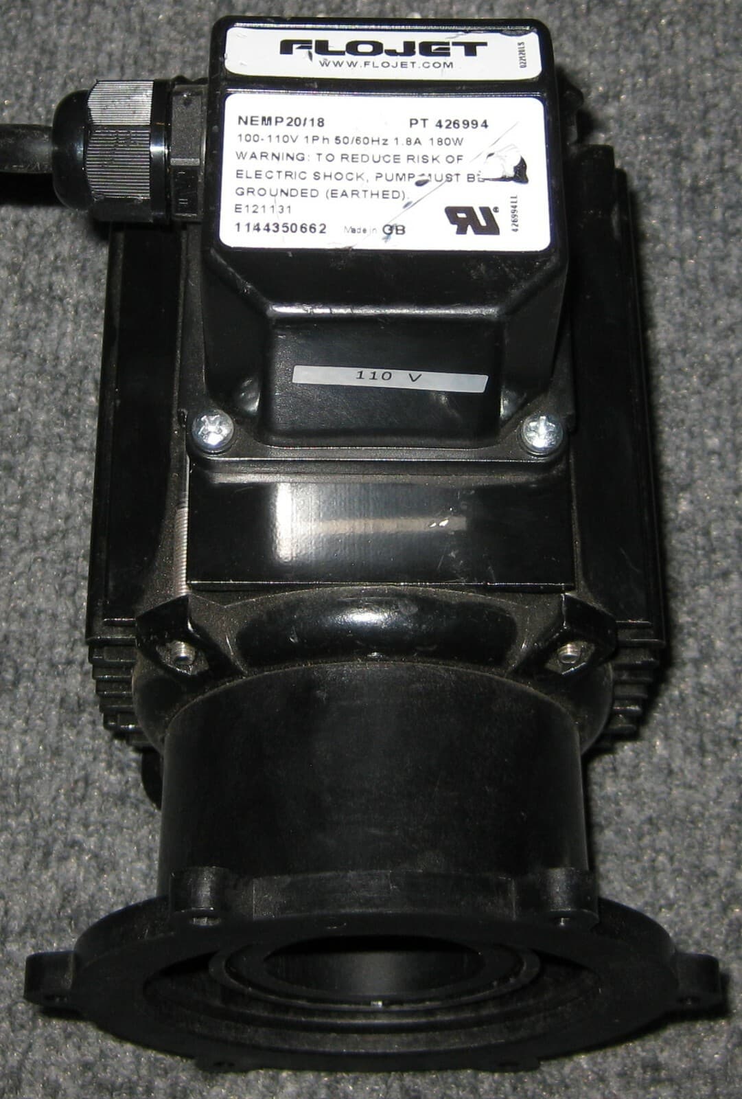 Electric Motor for Flojet Magnetically Coupled Centrifugal GP20/18 Pump 110V AC 3