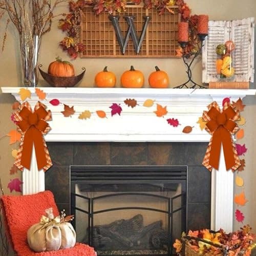 Hying Large Fall Bows for Wreath, Autumn Wreath Bows Style 1: Red Orange Bow 5
