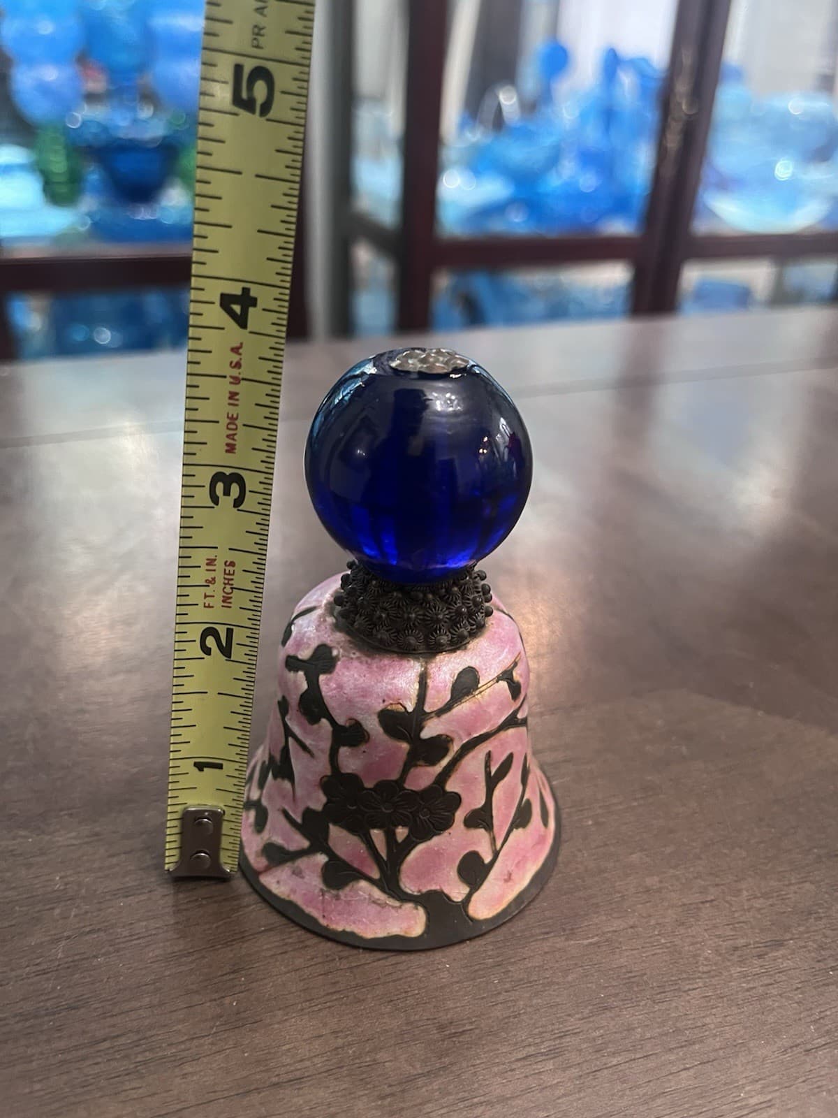 Antique Qing Dynasty Enamel Bell Hat Finial 19th Century Cobalt  Blue Peking Gla 6